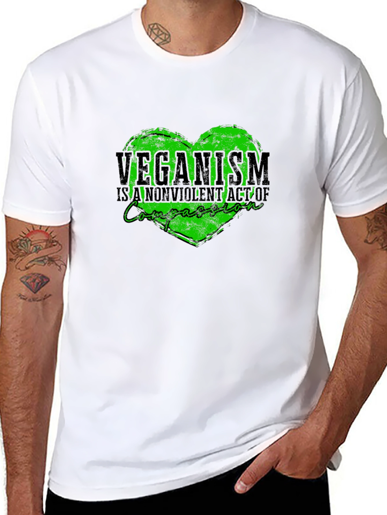 Veganism Compassion Heart Black T-Shirt - 8
