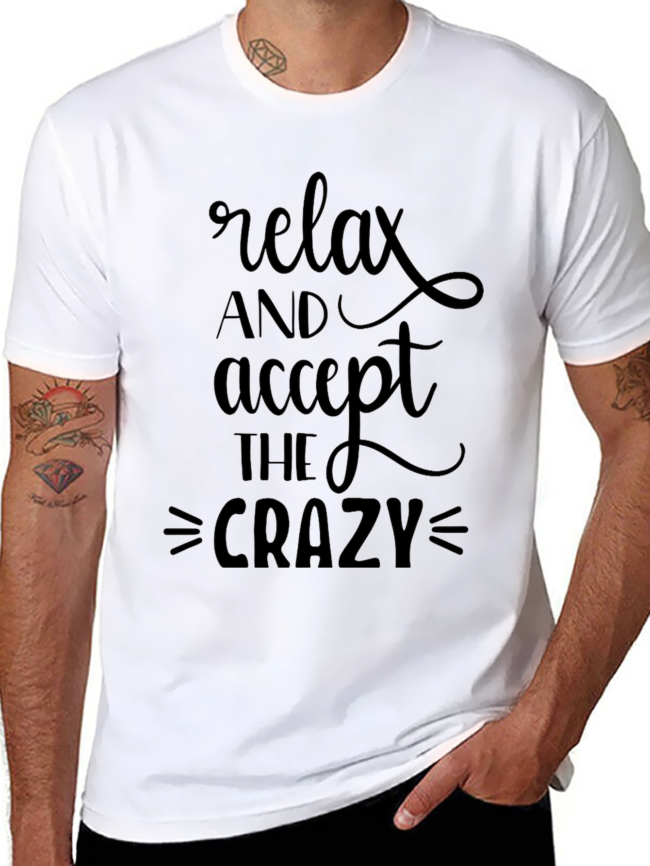 Black Relax and Accept The Crazy Black T-Shirt view 8