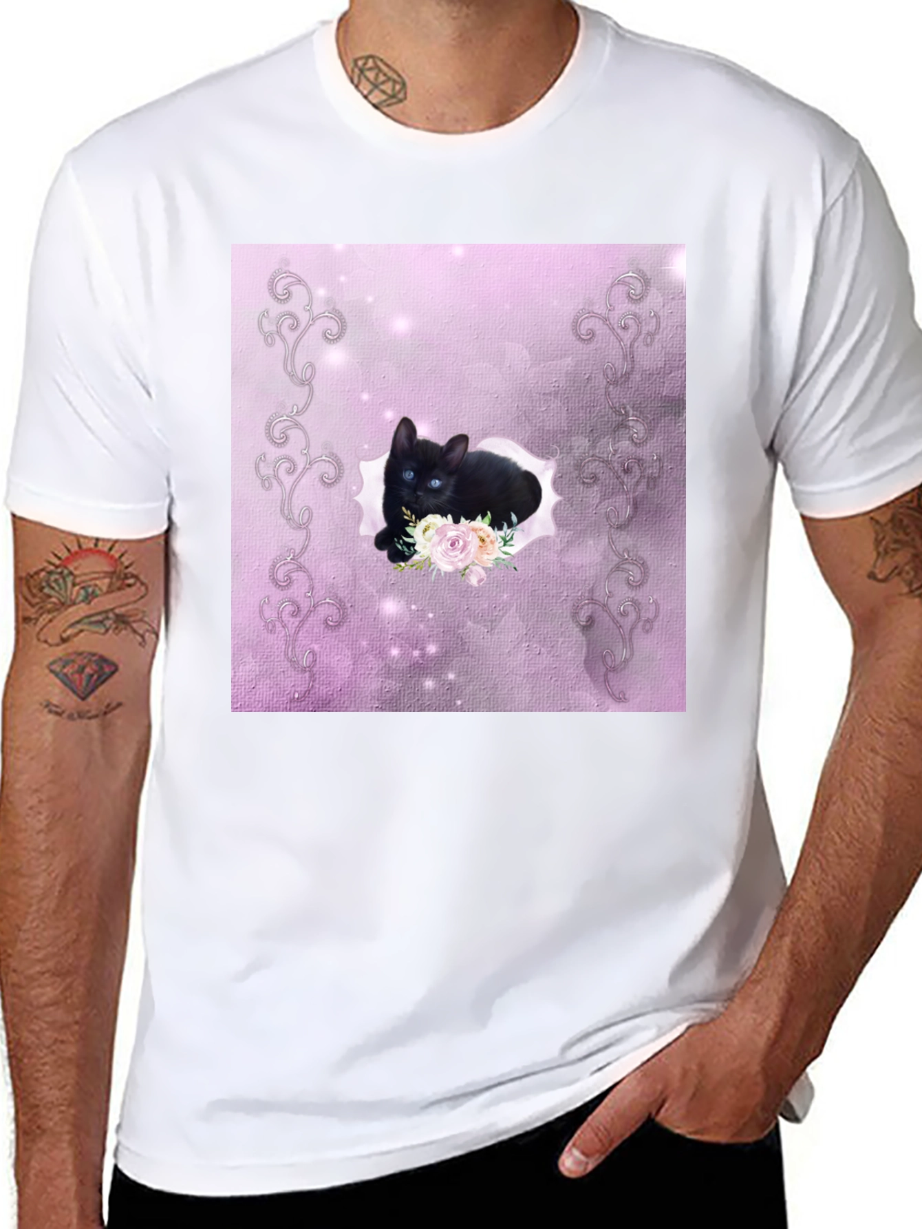 Black Black Kitten Floral T-Shirt view 8