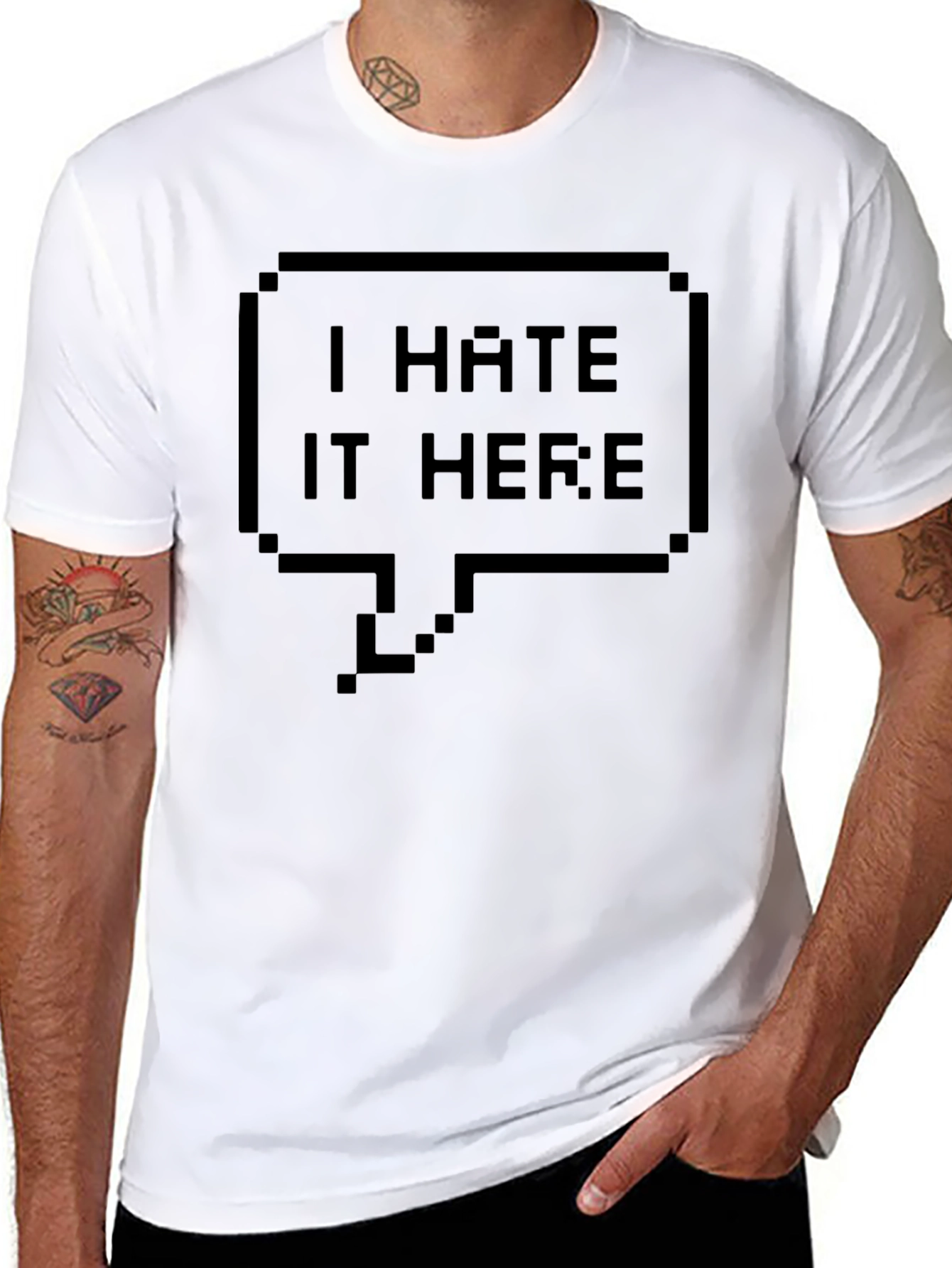 Black I Hate It Here Graphic Tee - Pixel Art Shirt view 8