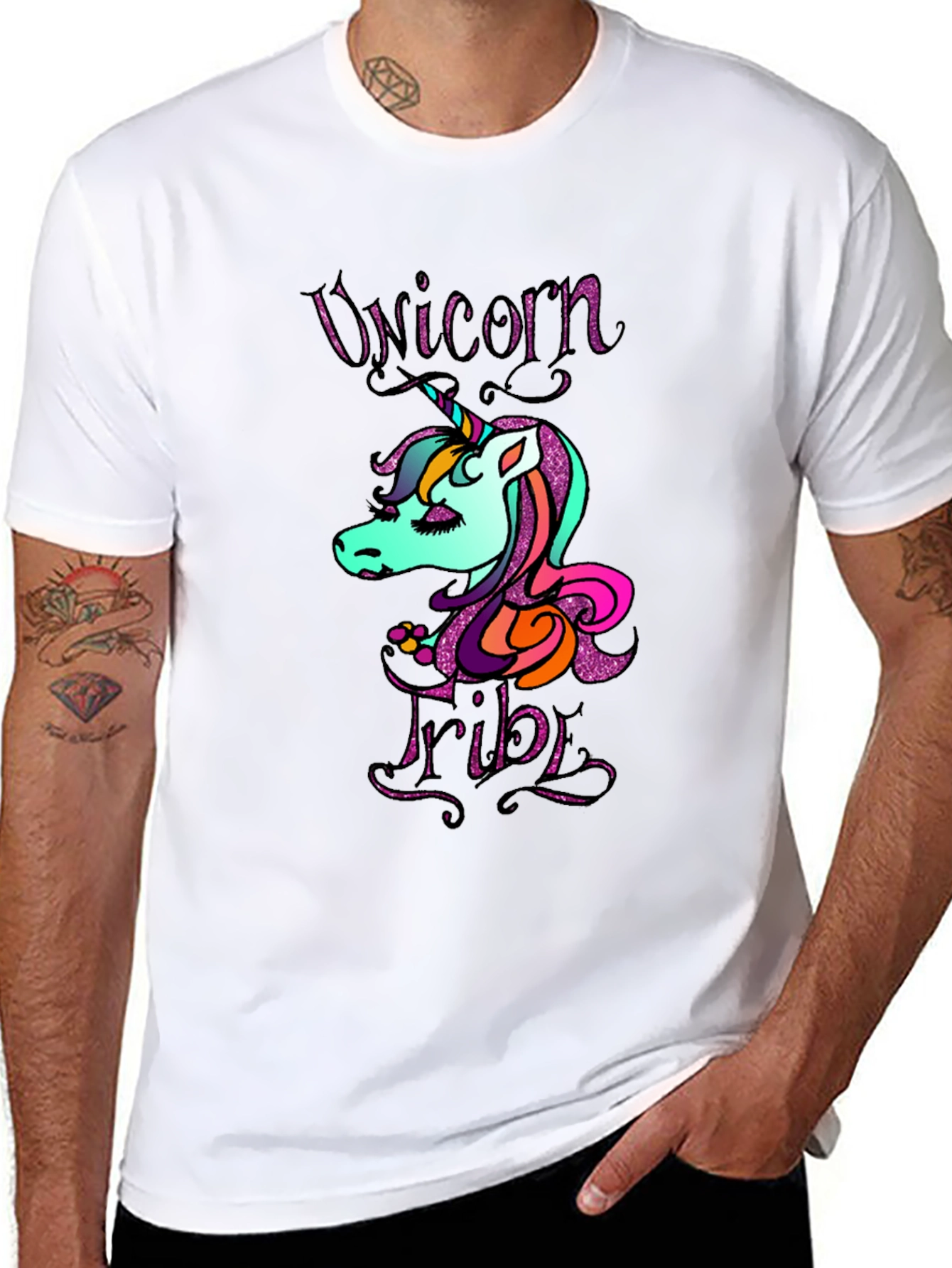 Black Unicorn Tribe Graphic Tee - Men's Black T-Shirt view 8