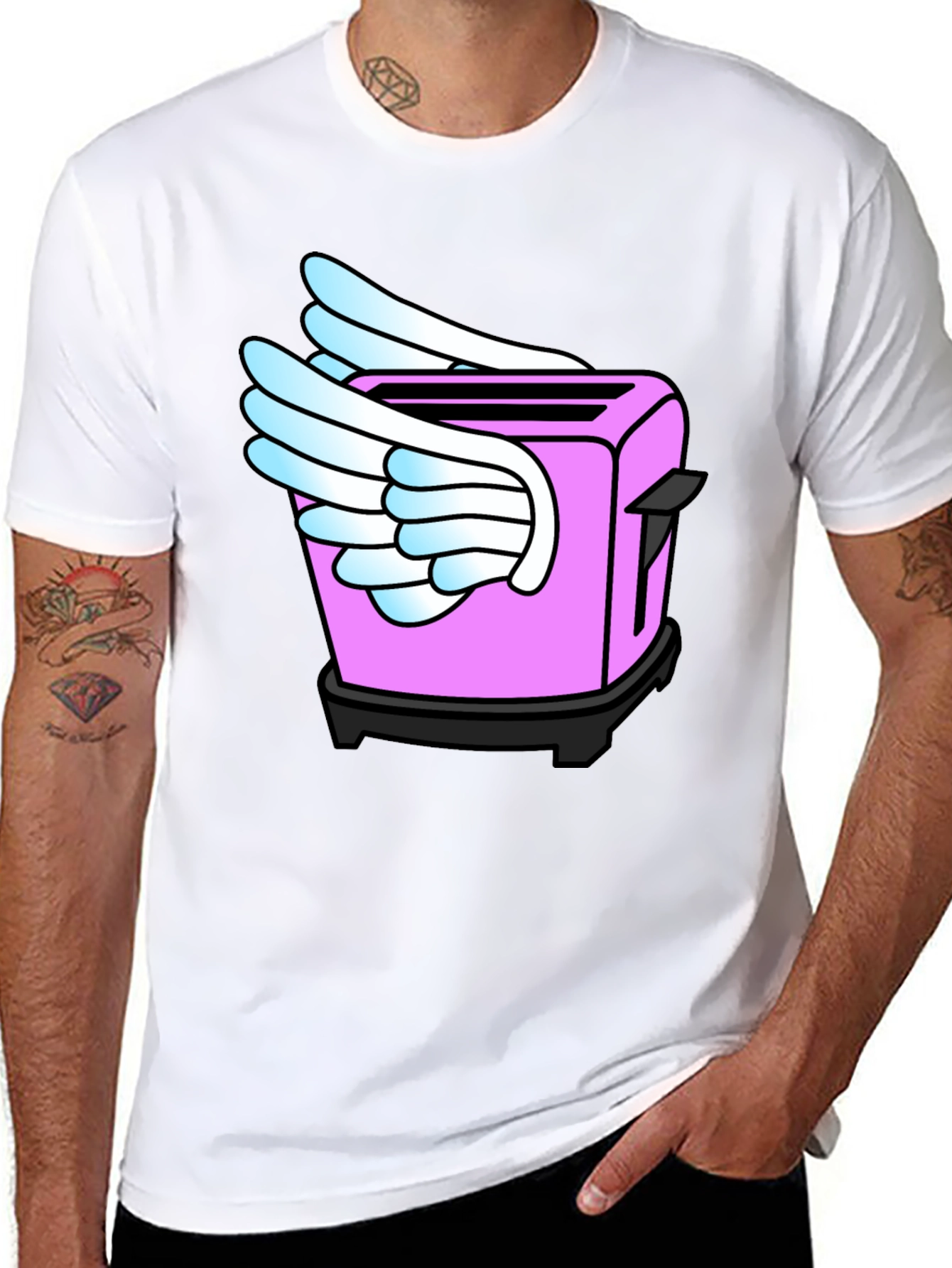 Black Whimsical Toaster Wings Black T-Shirt view 8