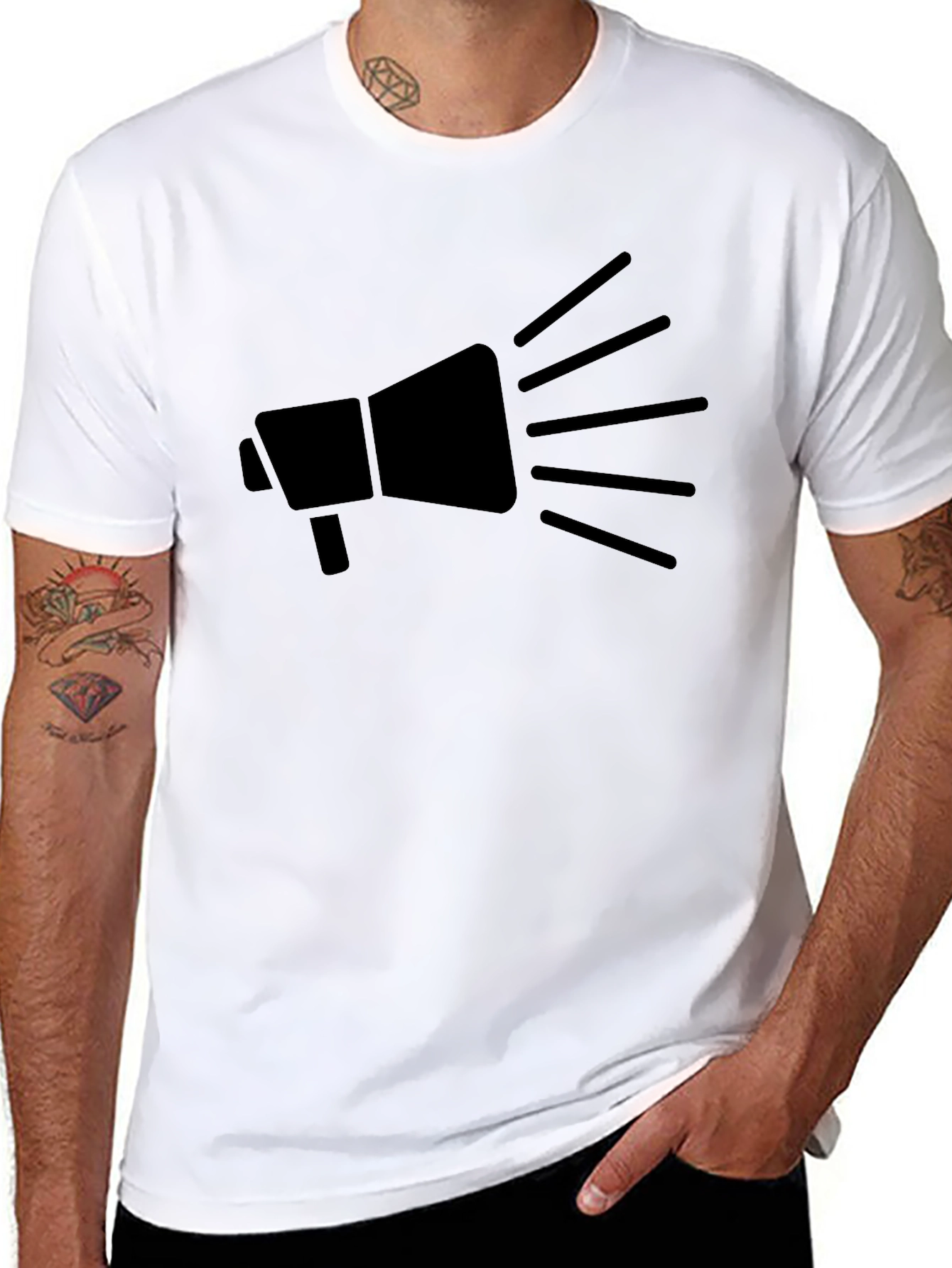 Black Megaphone Graphic Tee - Bold Black Cotton Shirt view 8