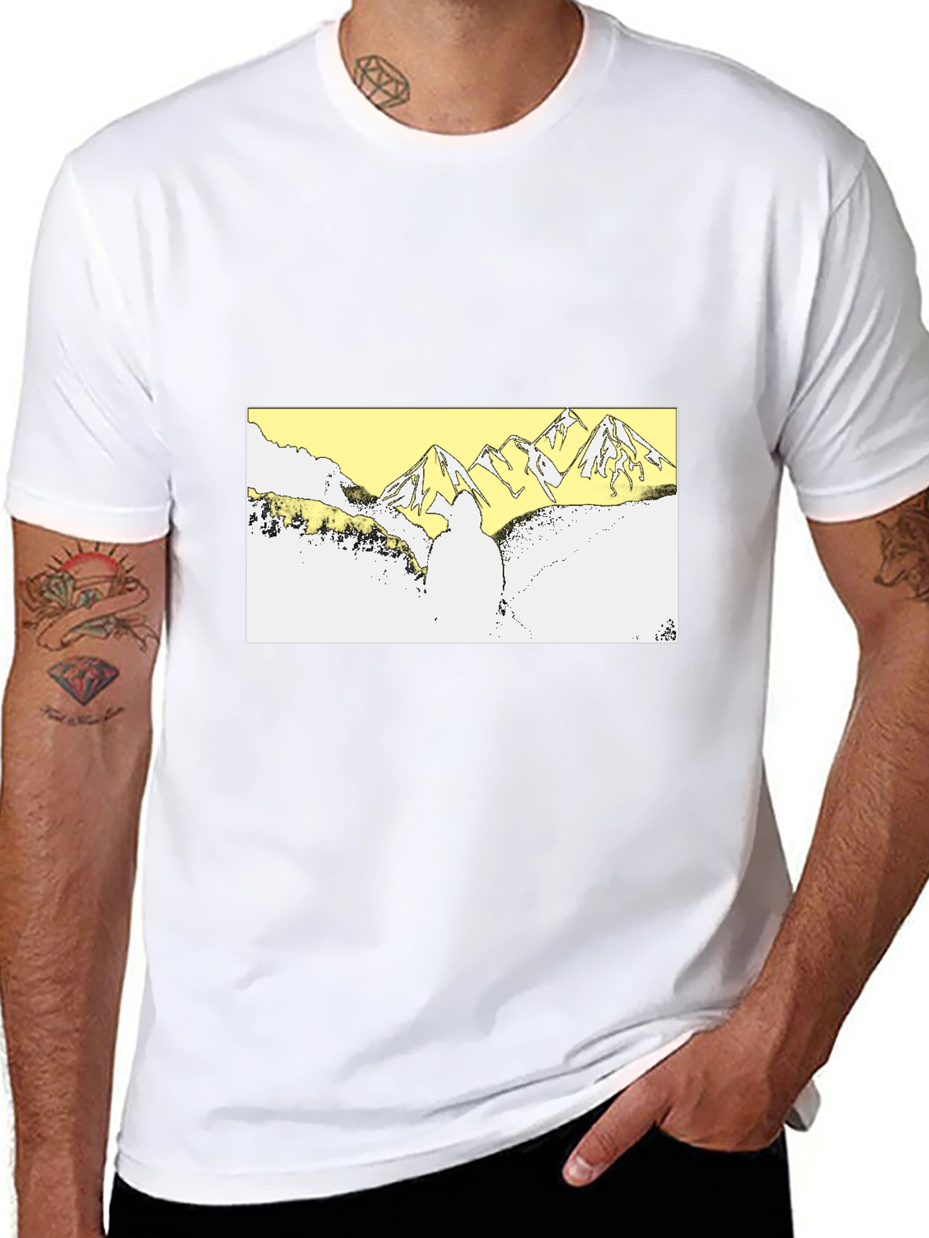 Black Black T-Shirt with Mountain Landscape Graphic view 8