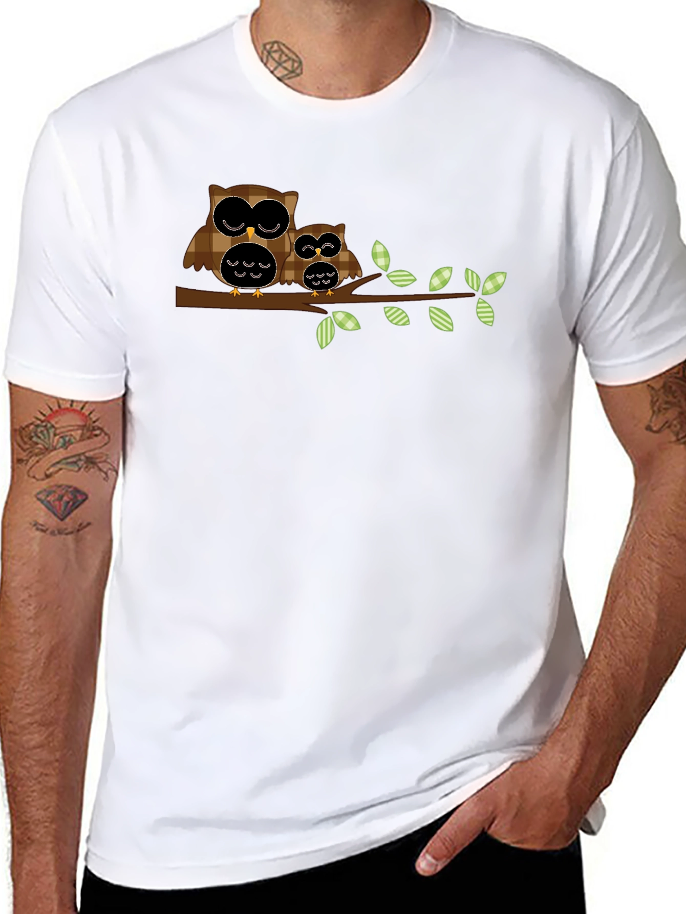 Black Owl Family Tree Branch Black T-Shirt view 8