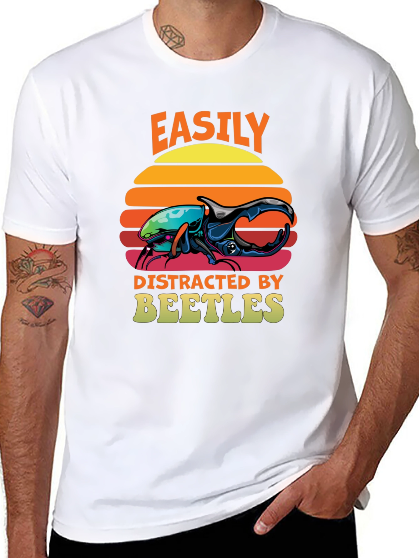 Black Easily Distracted by Beetles T-Shirt view 8