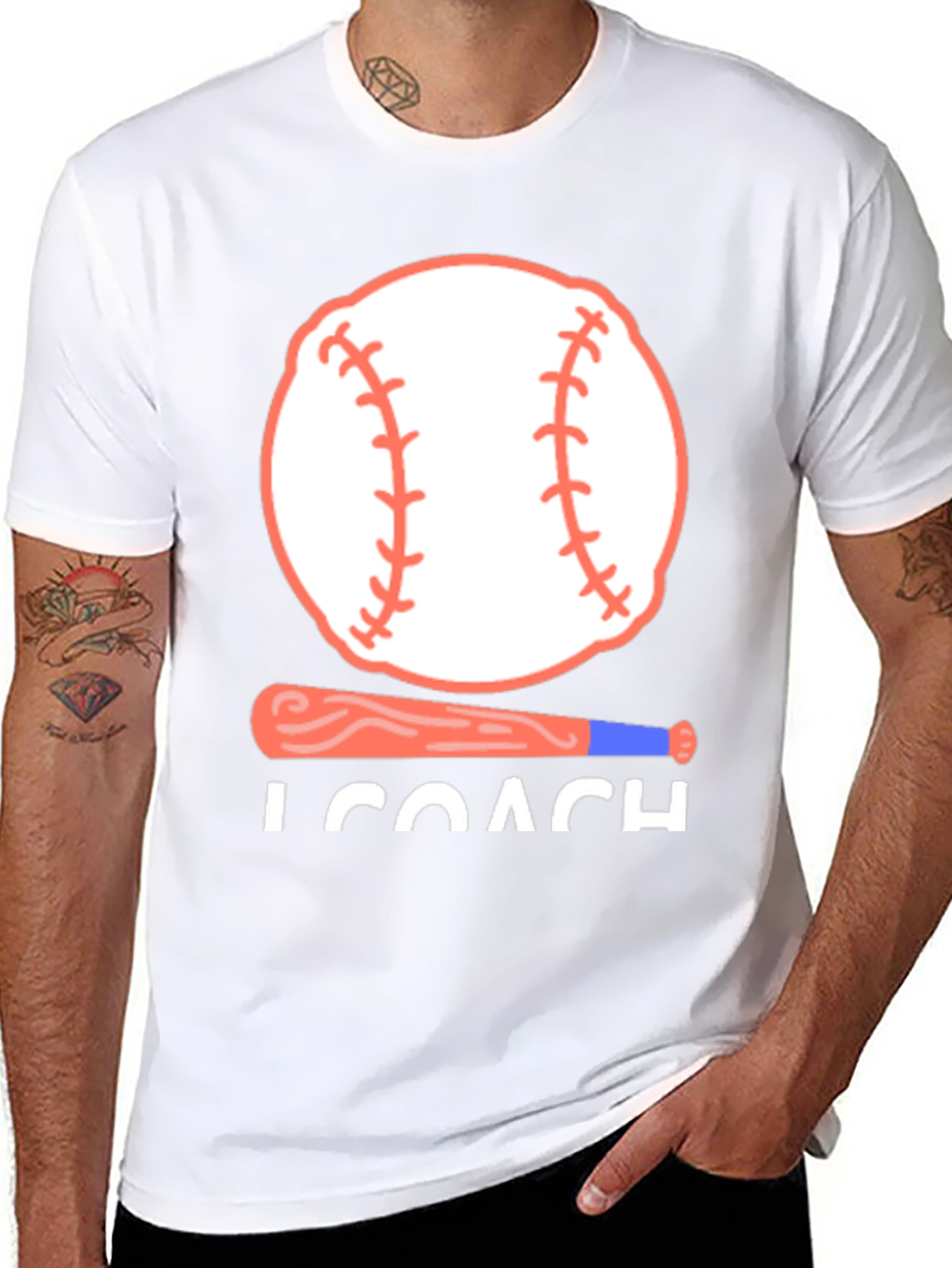 Baseball Coach T-Shirt - Baseball Bat and Ball Design - 8
