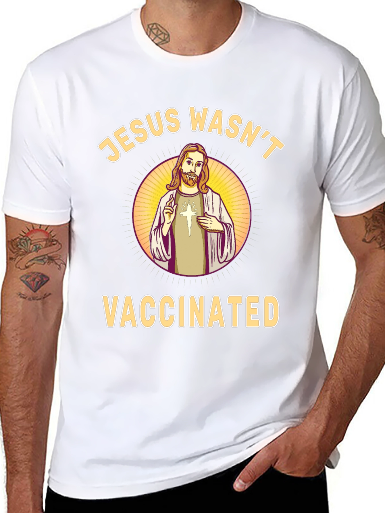Black Jesus Wasn't Vaccinated Black T-Shirt view 8