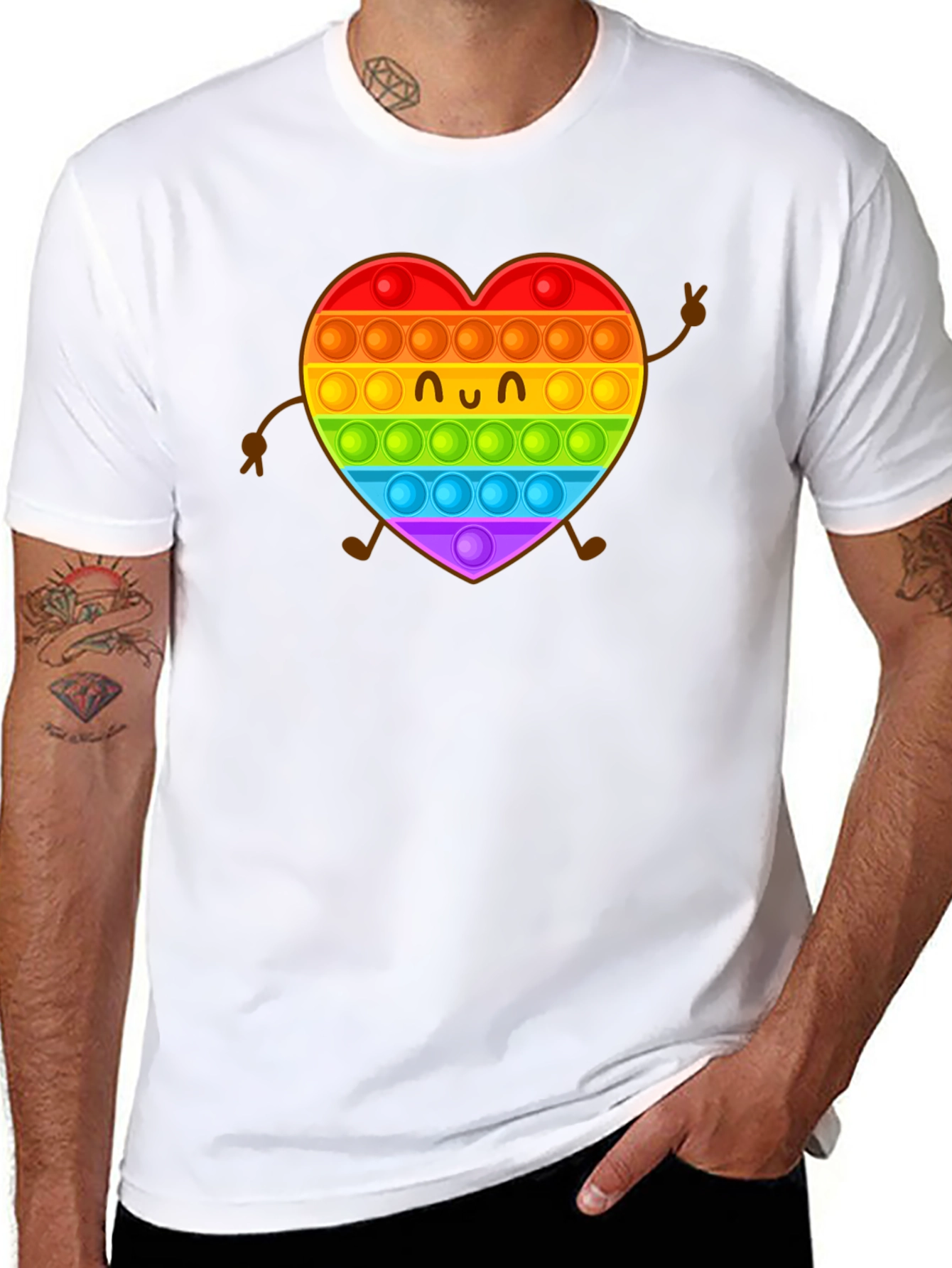 Black Rainbow Heart Pop It Graphic Tee view 8