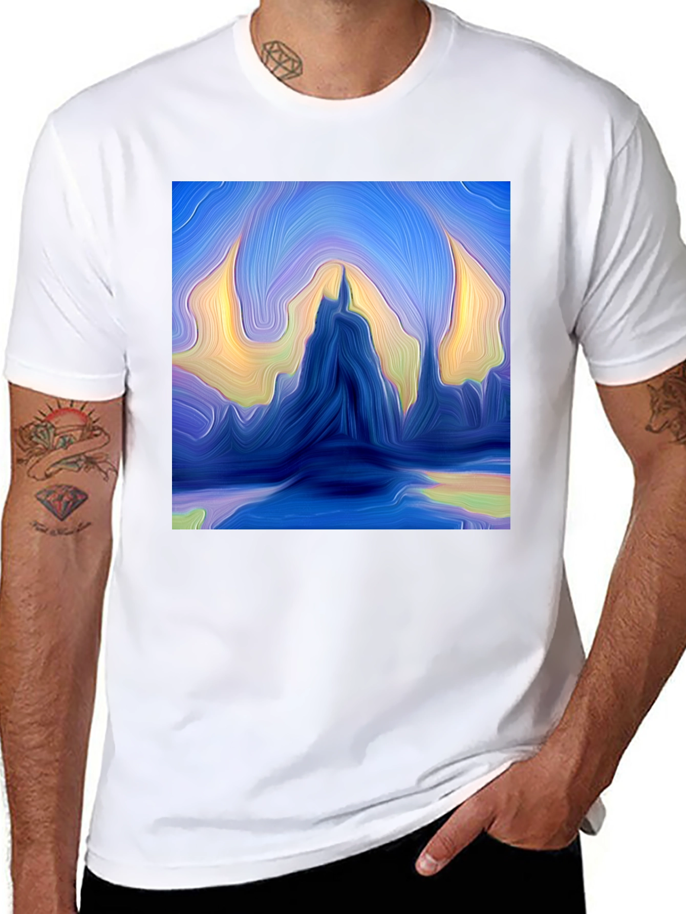Black Abstract Mountains Graphic Tee view 8