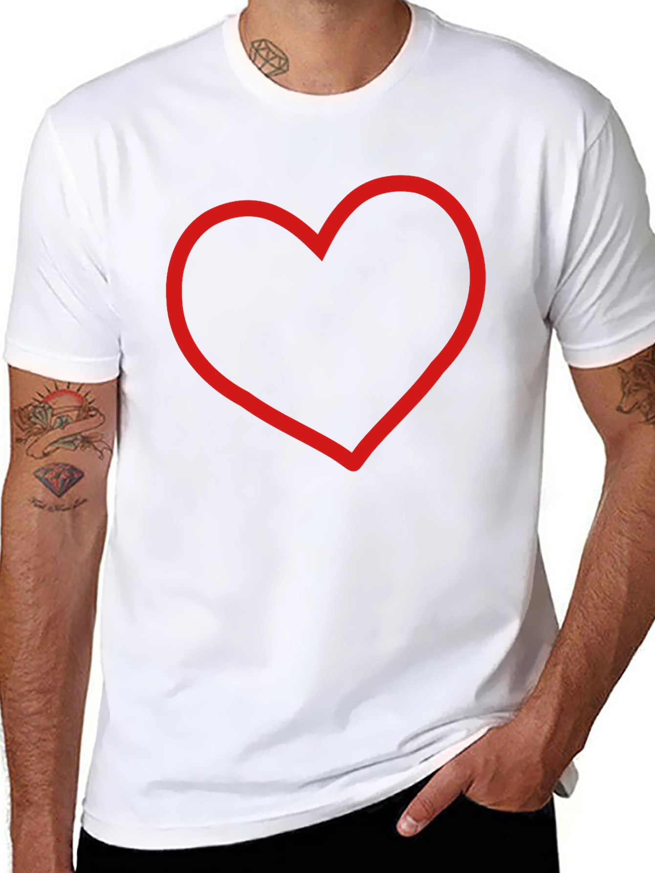 Black Red Heart Outline Black T-Shirt - Stylish & Simple view 8