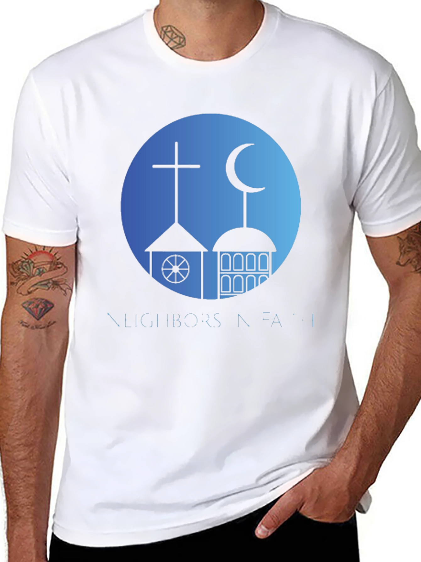 Black Neighbors in Faith T-Shirt - Religious Harmony Design view 8