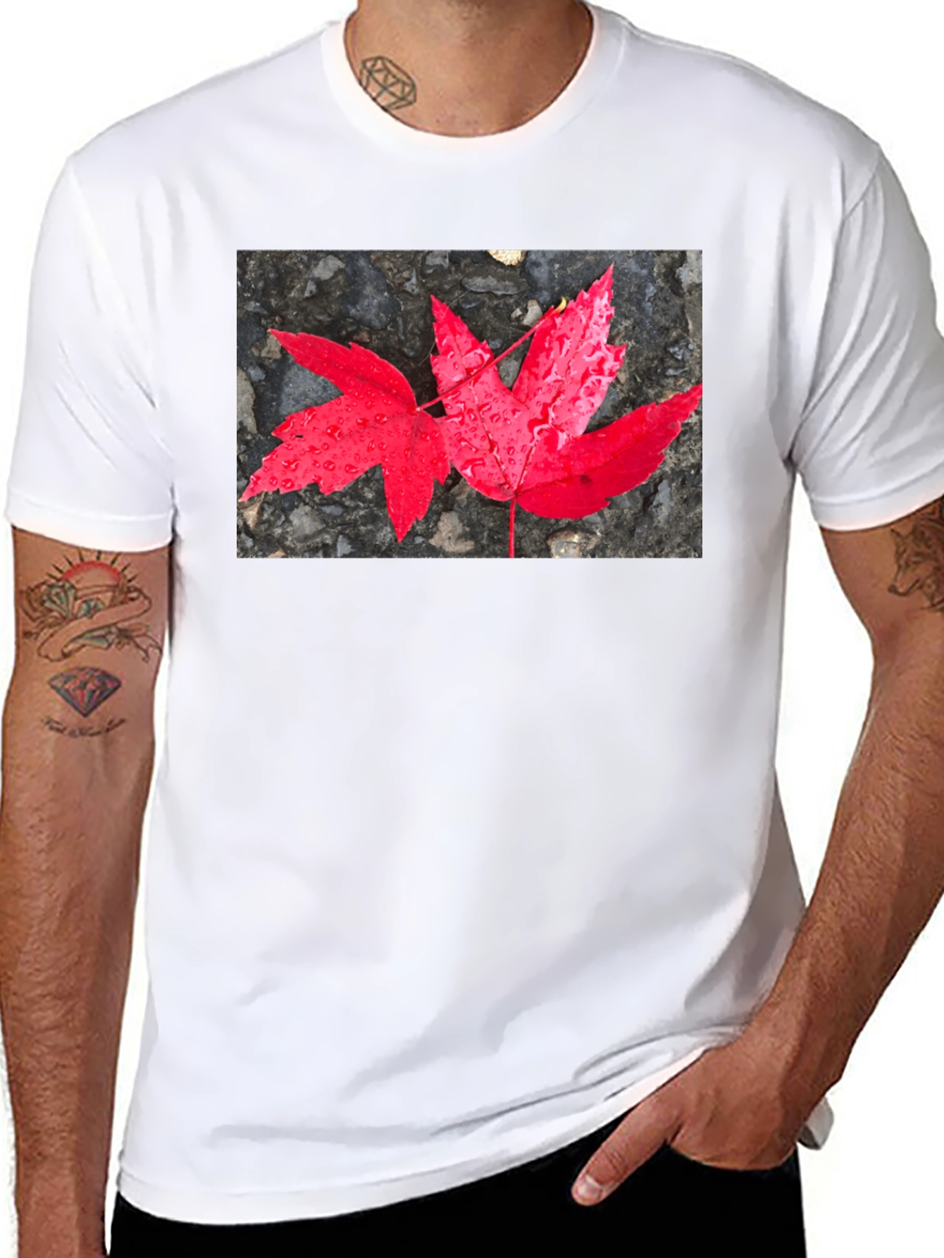 Black Red Maple Leaf Graphic T-Shirt view 8
