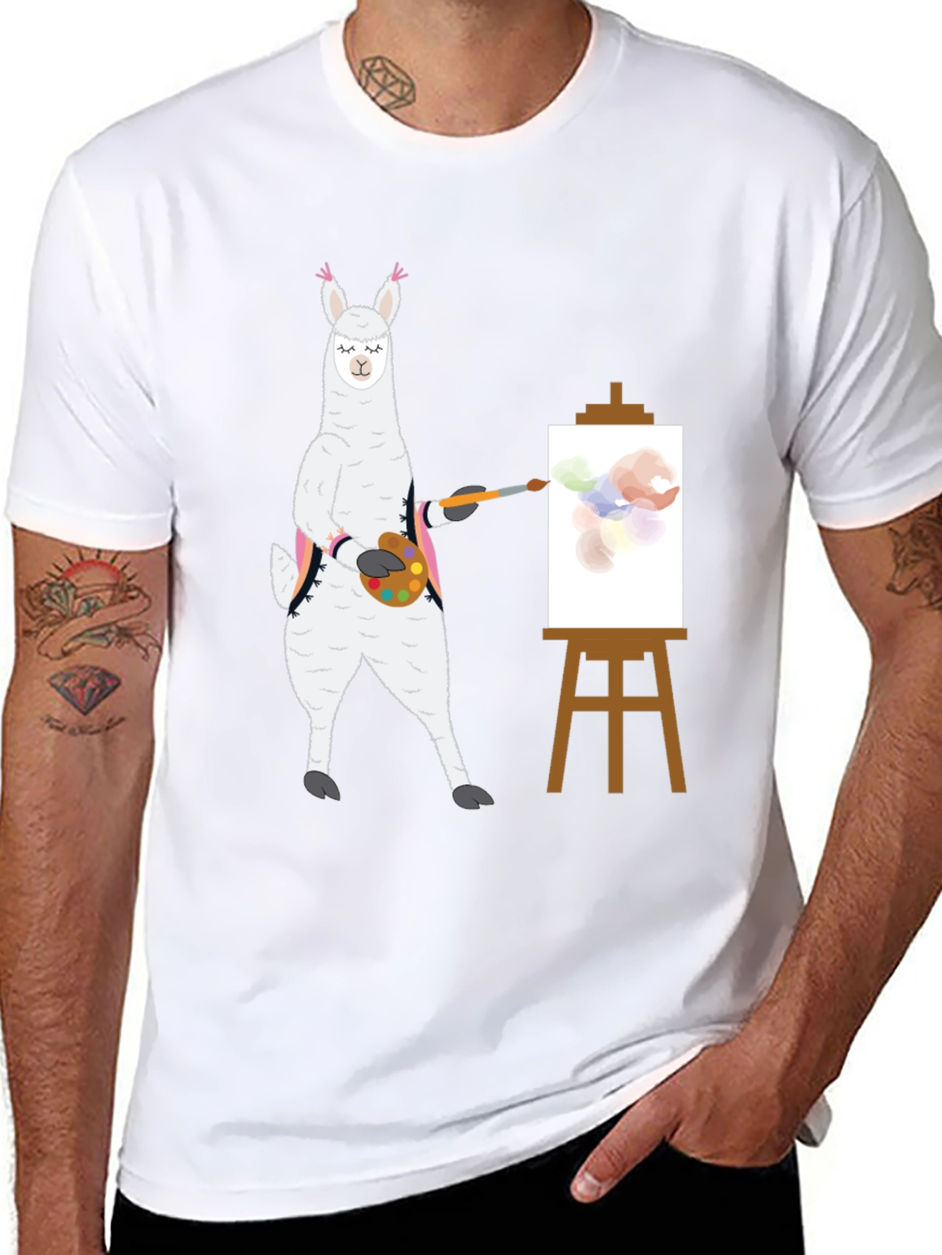 Black Llama Artist T-Shirt - Painter Alpaca Tee view 8