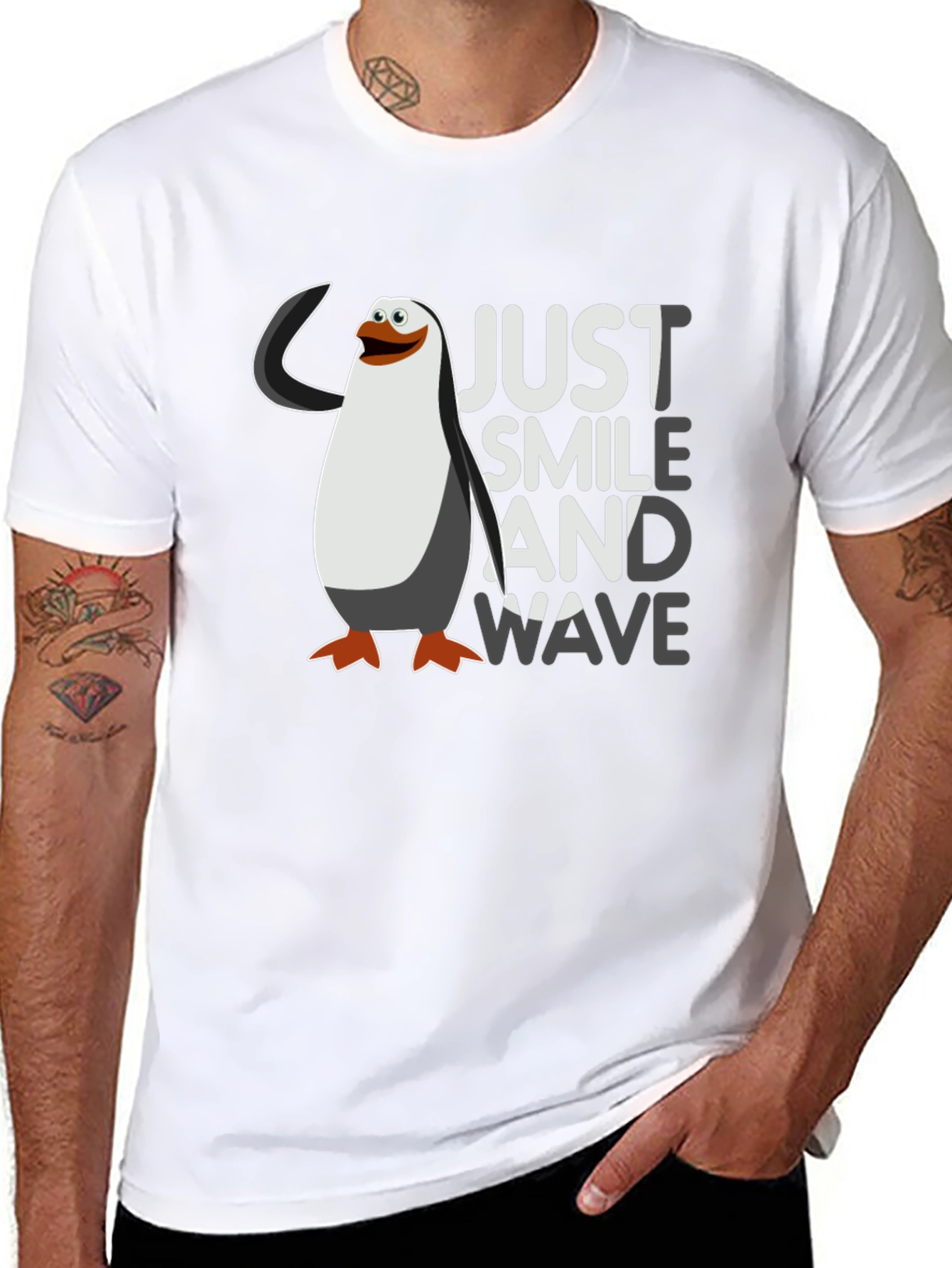 Black Just Smile and Wave Penguin T-Shirt view 8