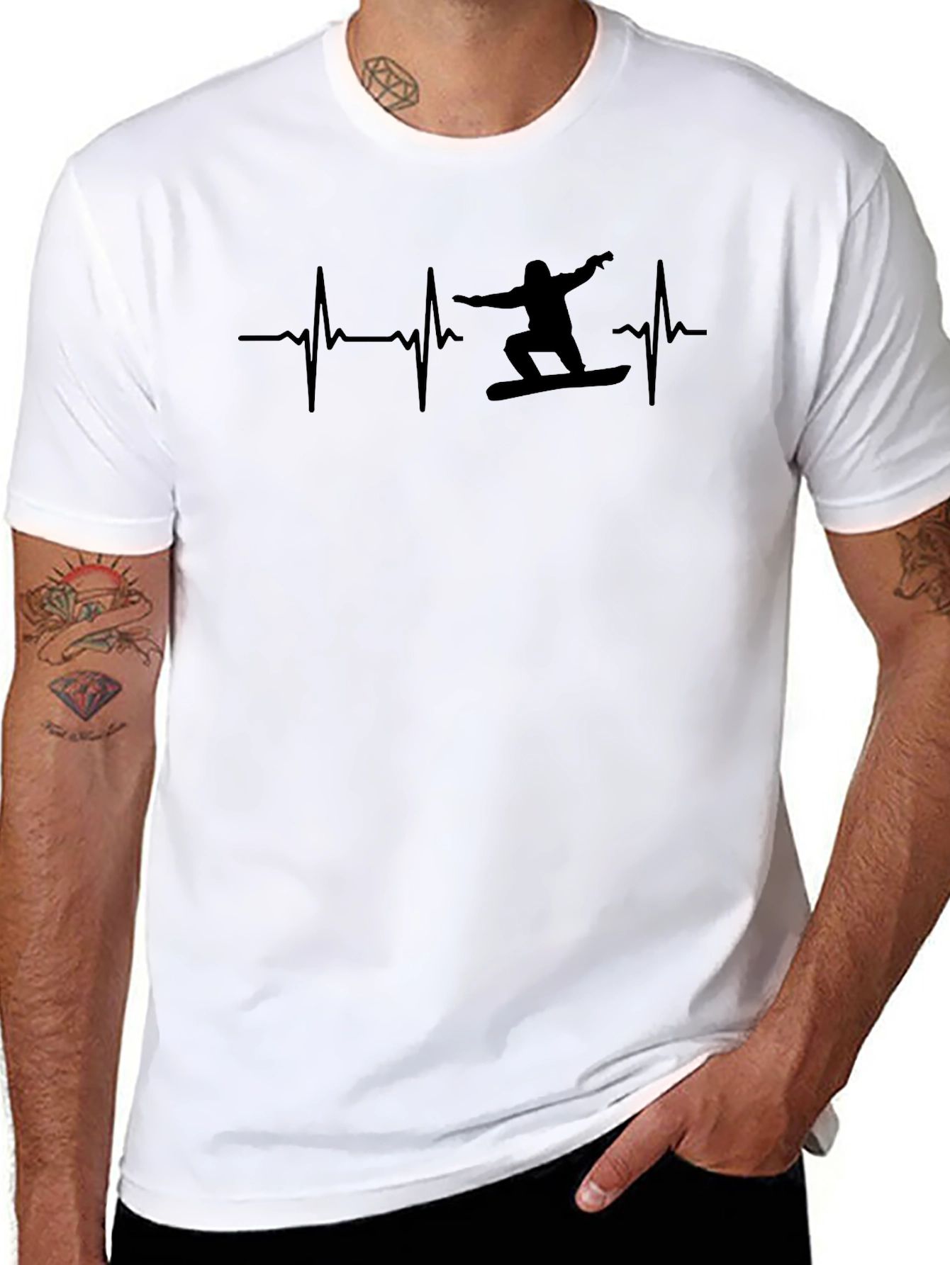 Black Snowboard Heartbeat Graphic Tee - Black T-Shirt view 8