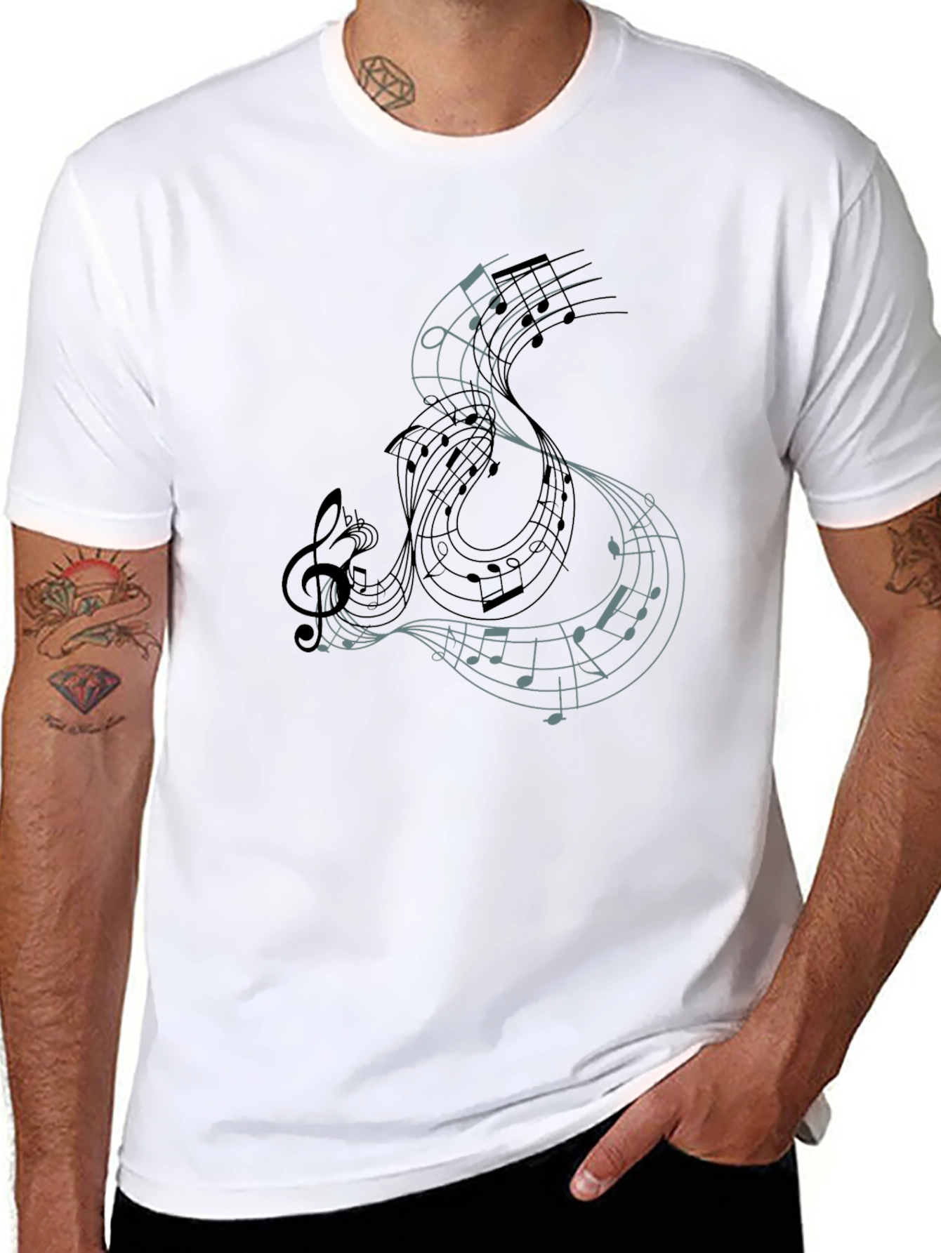 Black Musical Notes Graphic Tee - Black Cotton T-Shirt view 8