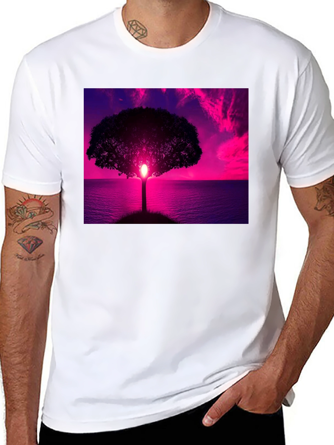 Black Sunset Tree Graphic Tee - Black Cotton Comfort view 8
