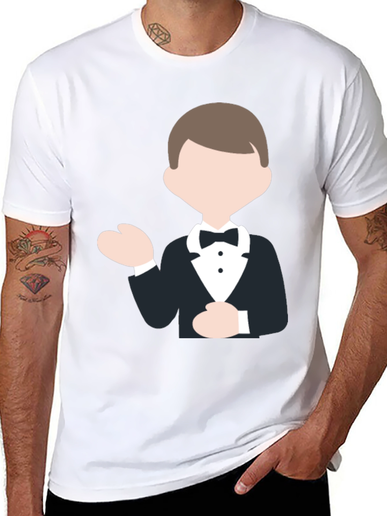 Black Tuxedo Cartoon Graphic Black T-Shirt view 8