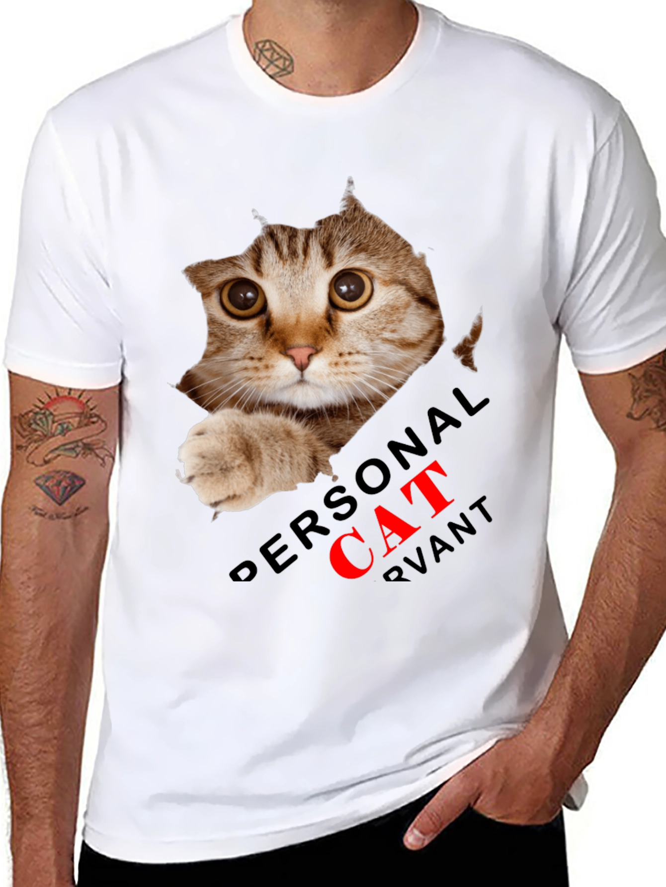 Black Personal Cat Servant Graphic Tee - Black Cotton Blend view 8