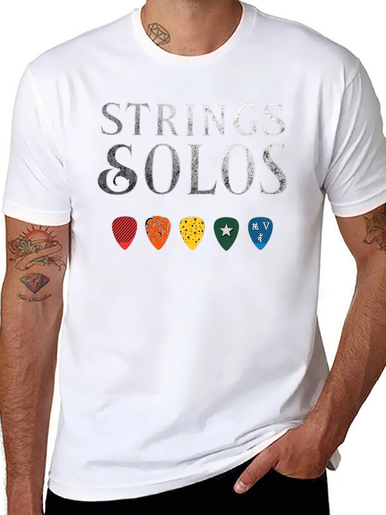Black Strings & Solos Guitar Pick T-Shirt - Music Lover Tee view 8