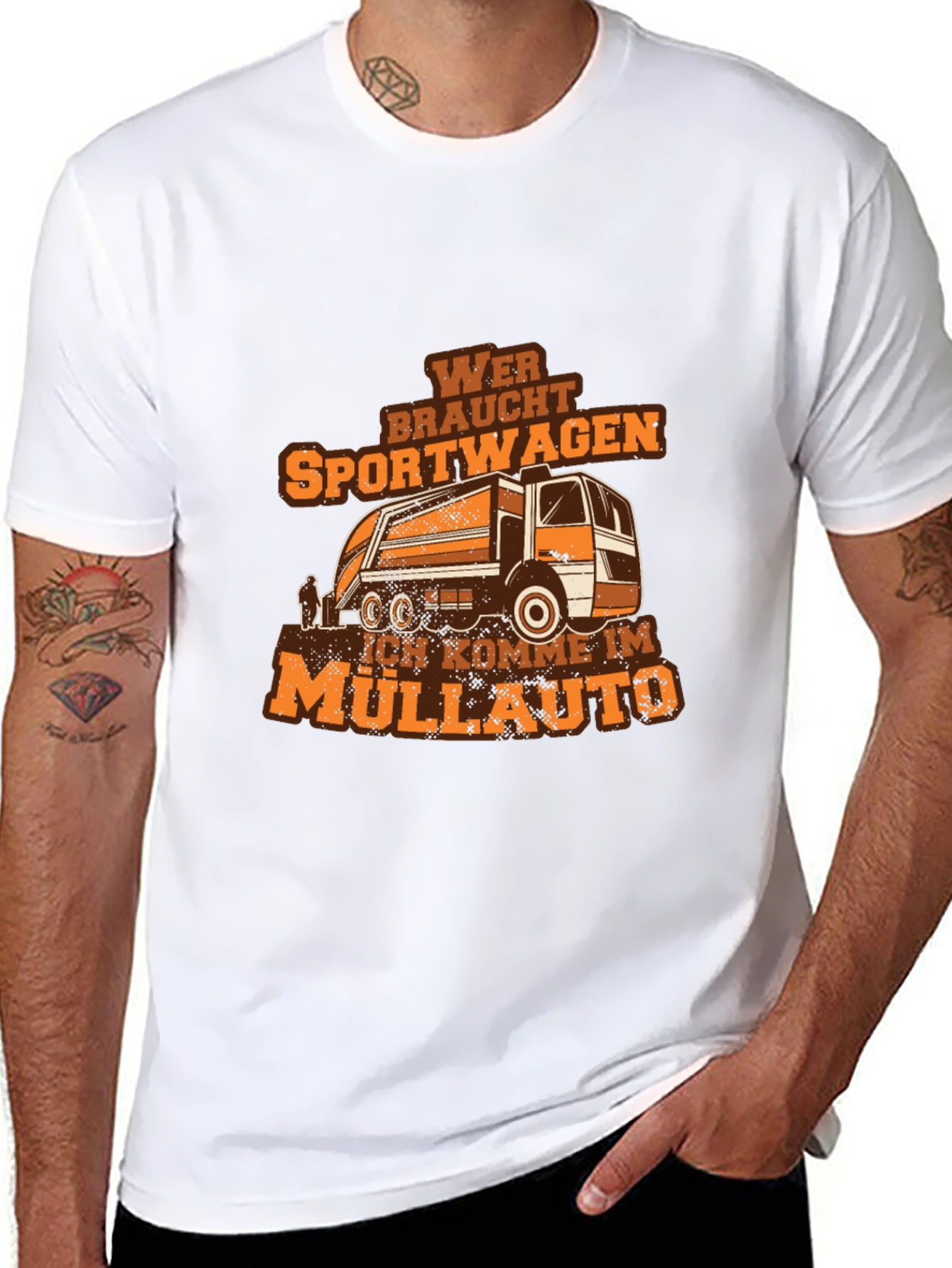 Black Funny Garbage Truck T-Shirt - Müllauto Design view 8