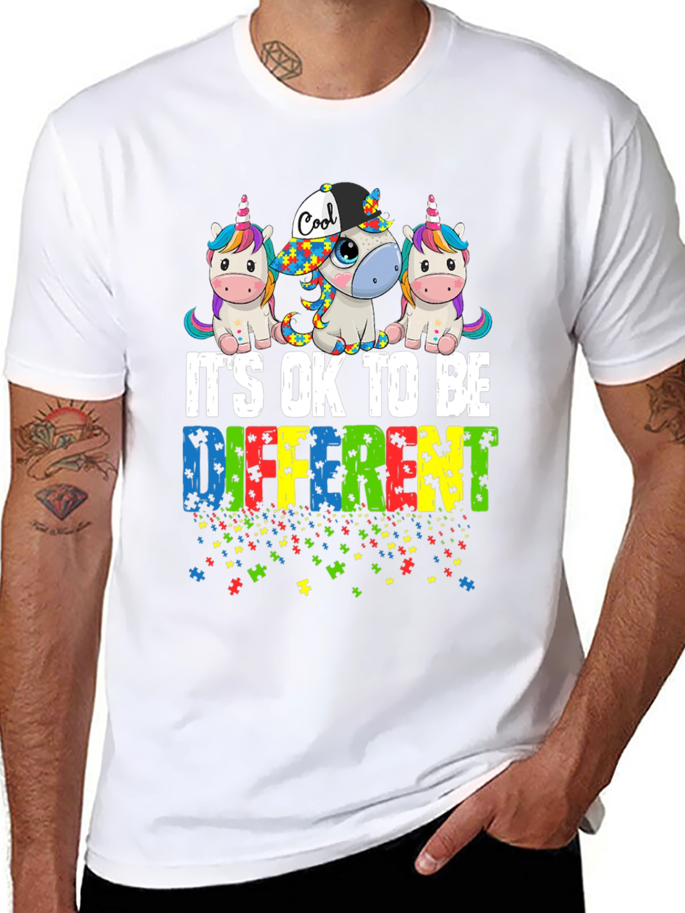 Black Autism Awareness Unicorn T-Shirt - It's OK To Be Different view 8