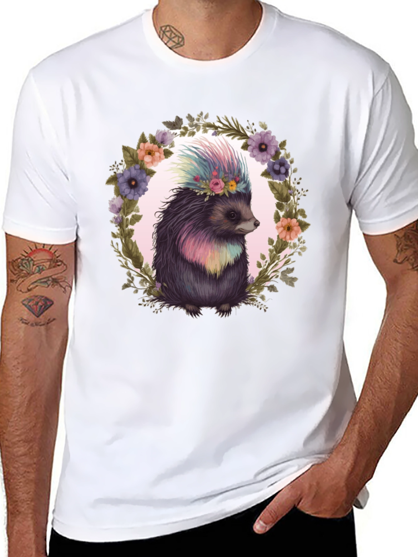 Black Floral Hedgehog Graphic Tee view 8