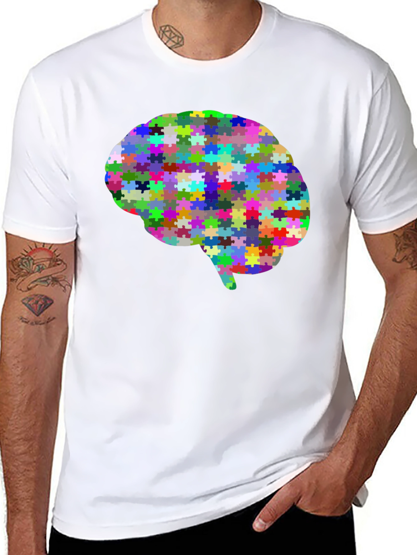 Black Brain Puzzle T-Shirt - Colorful Mind Tee view 8