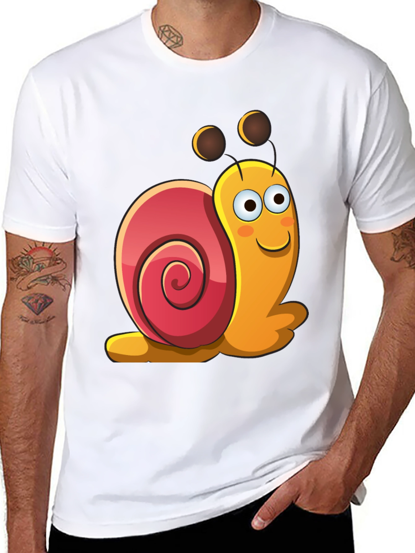 Black Cartoon Snail Graphic Black T-Shirt view 8