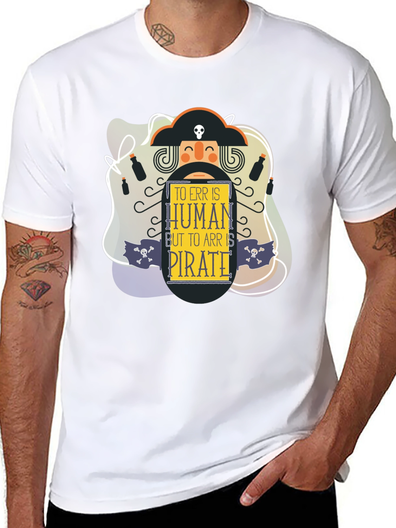 Black Pirate Humor T-Shirt - To Err Is Human, But To Arr Is Pirate view 8