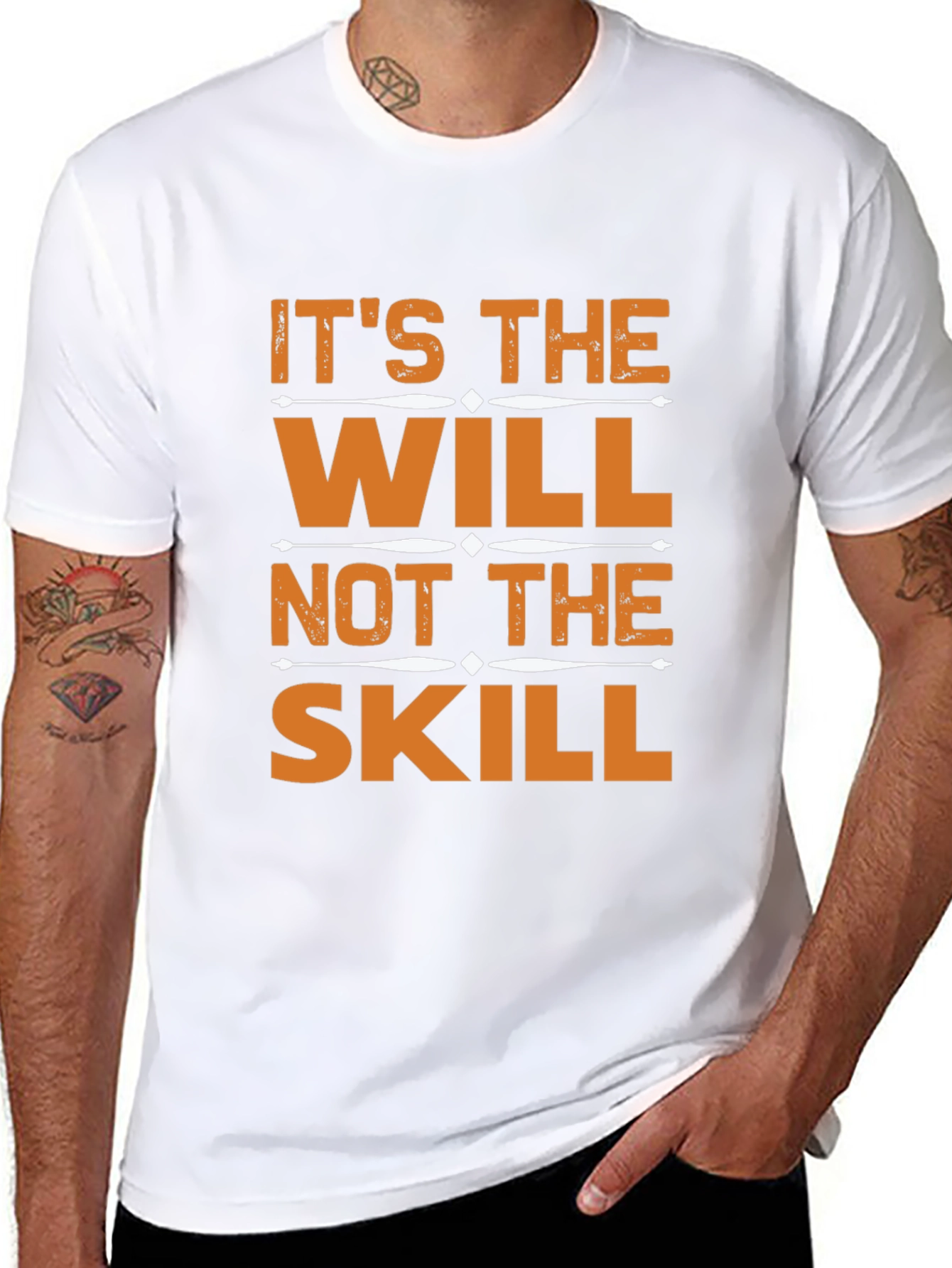 Black Motivational Will Over Skill Graphic T-Shirt view 8