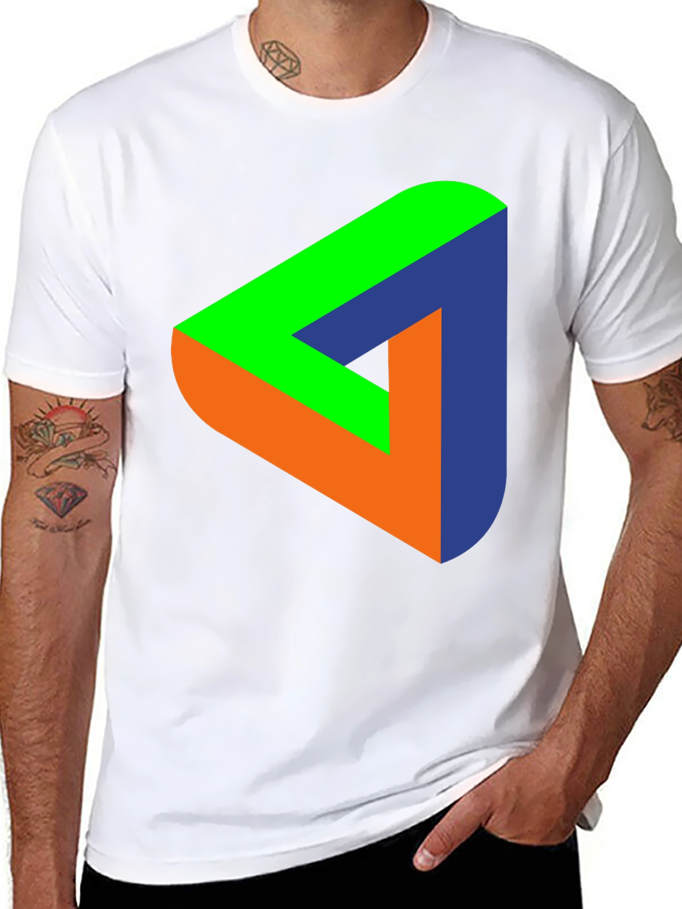 Black Optical Illusion Triangle Graphic T-Shirt view 8