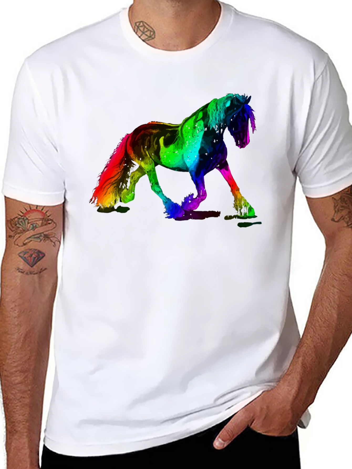 Black Rainbow Horse Graphic Print Black Tee view 8