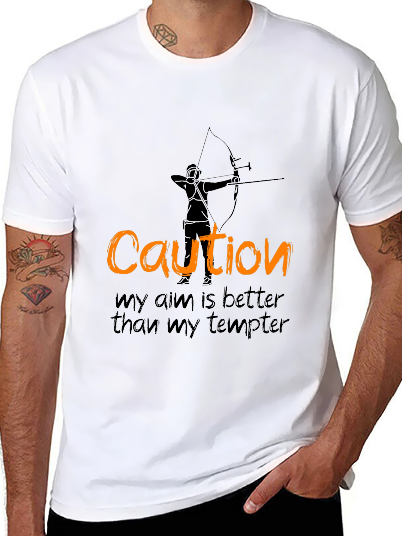 Black Caution Archery T-Shirt - Aim Better Than Tempter view 8