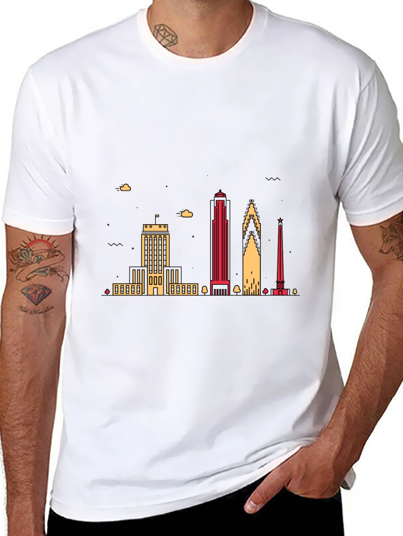 Black Urban Skyline Graphic Tee - Black Crew Neck view 8