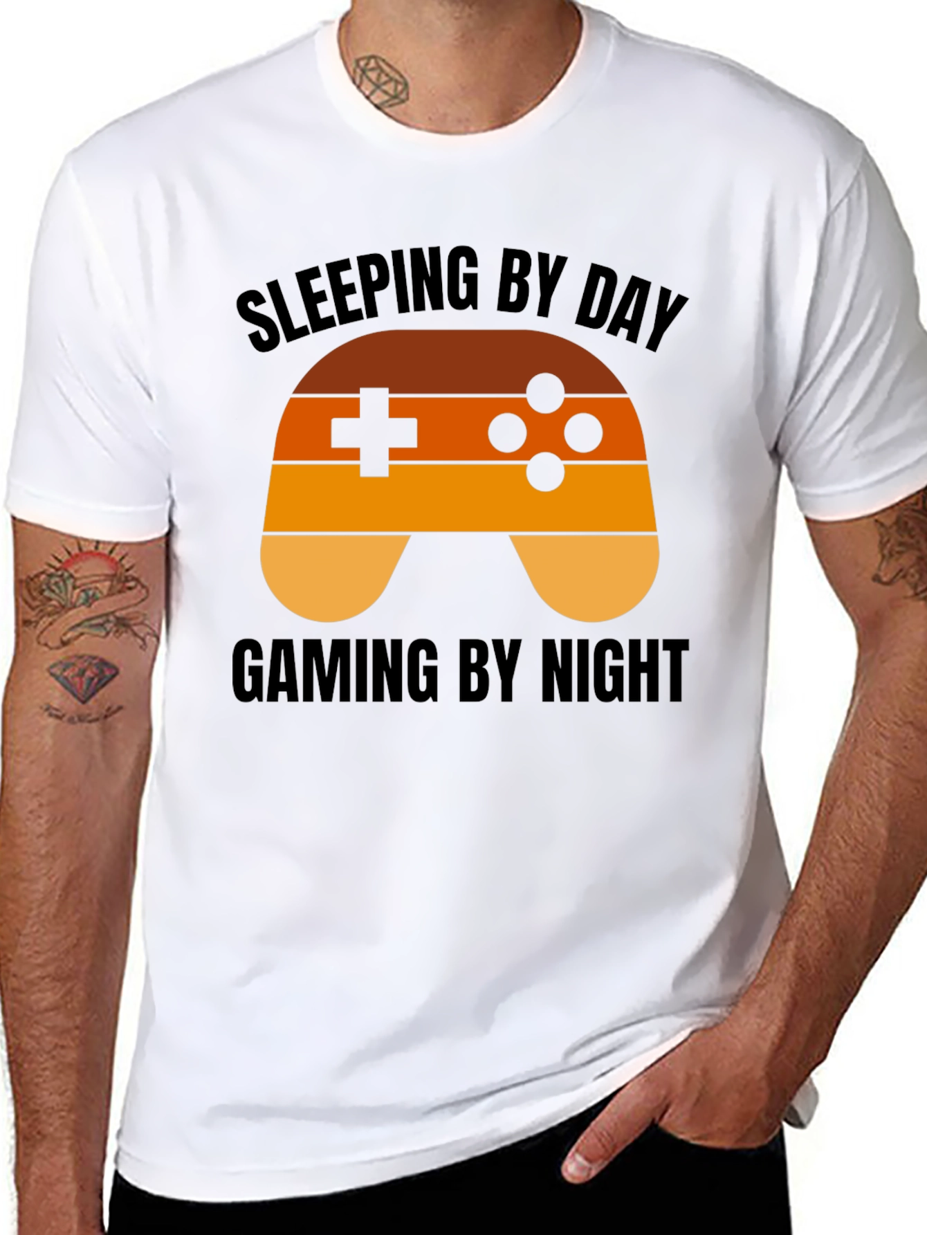 Black Gamer T-Shirt - Sleeping By Day, Gaming By Night view 8