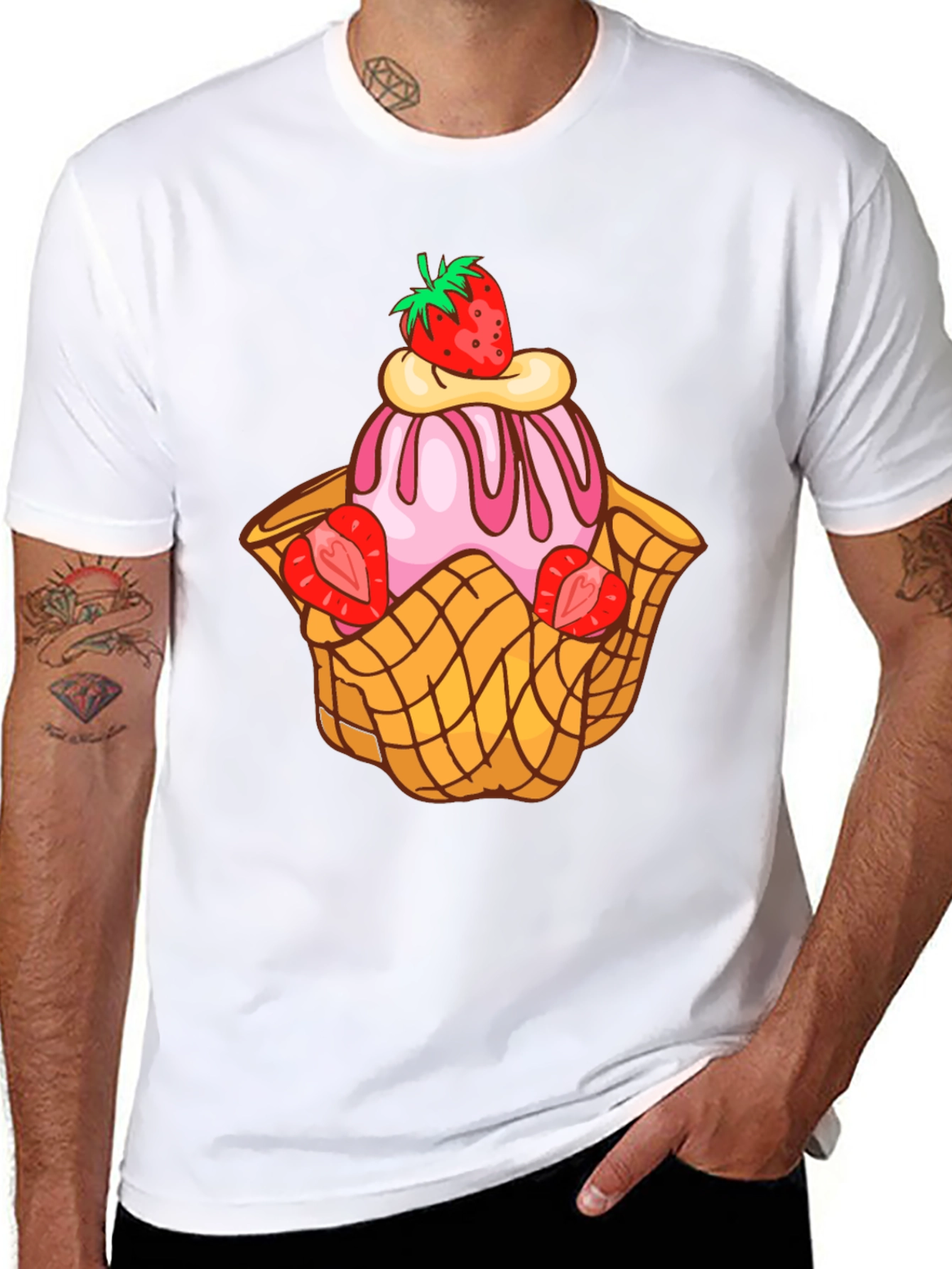 Black Strawberry Ice Cream Dessert T-Shirt view 8