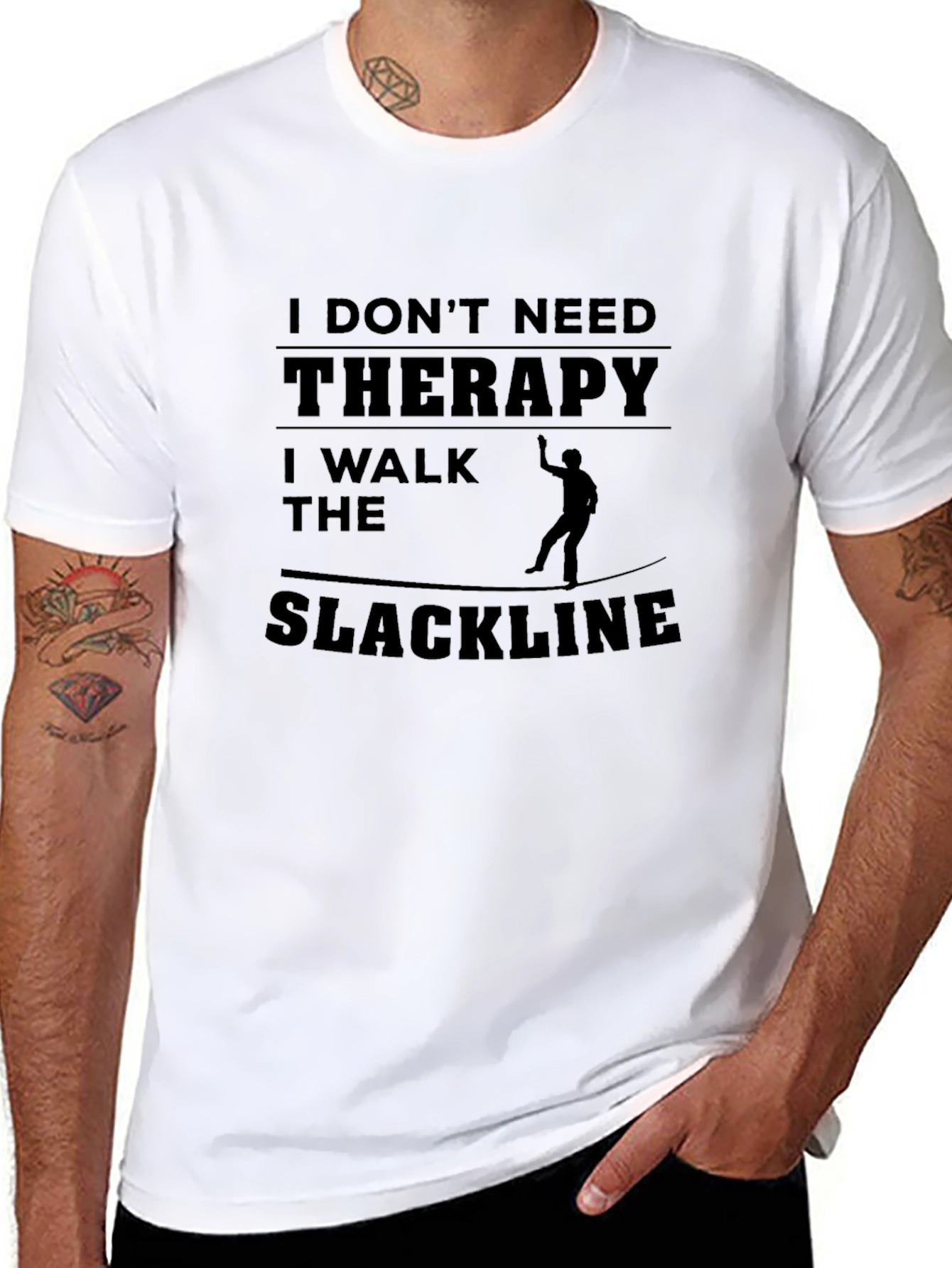 Black Slackline Therapy T-Shirt - Funny Black Graphic Tee view 8