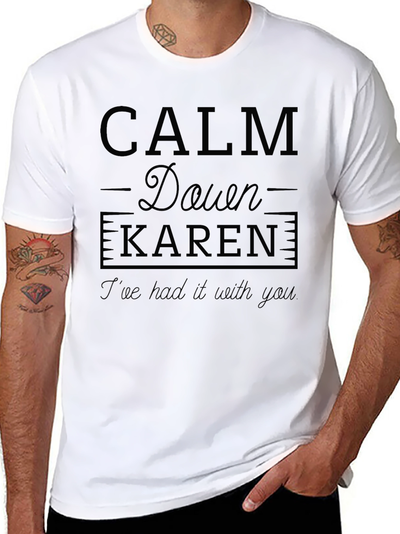 Black Calm Down Karen Men's Black Graphic T-Shirt view 8