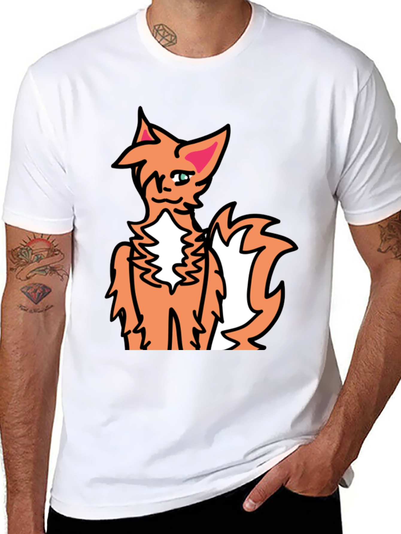 Black Cartoon Fox Graphic Black Tee view 8