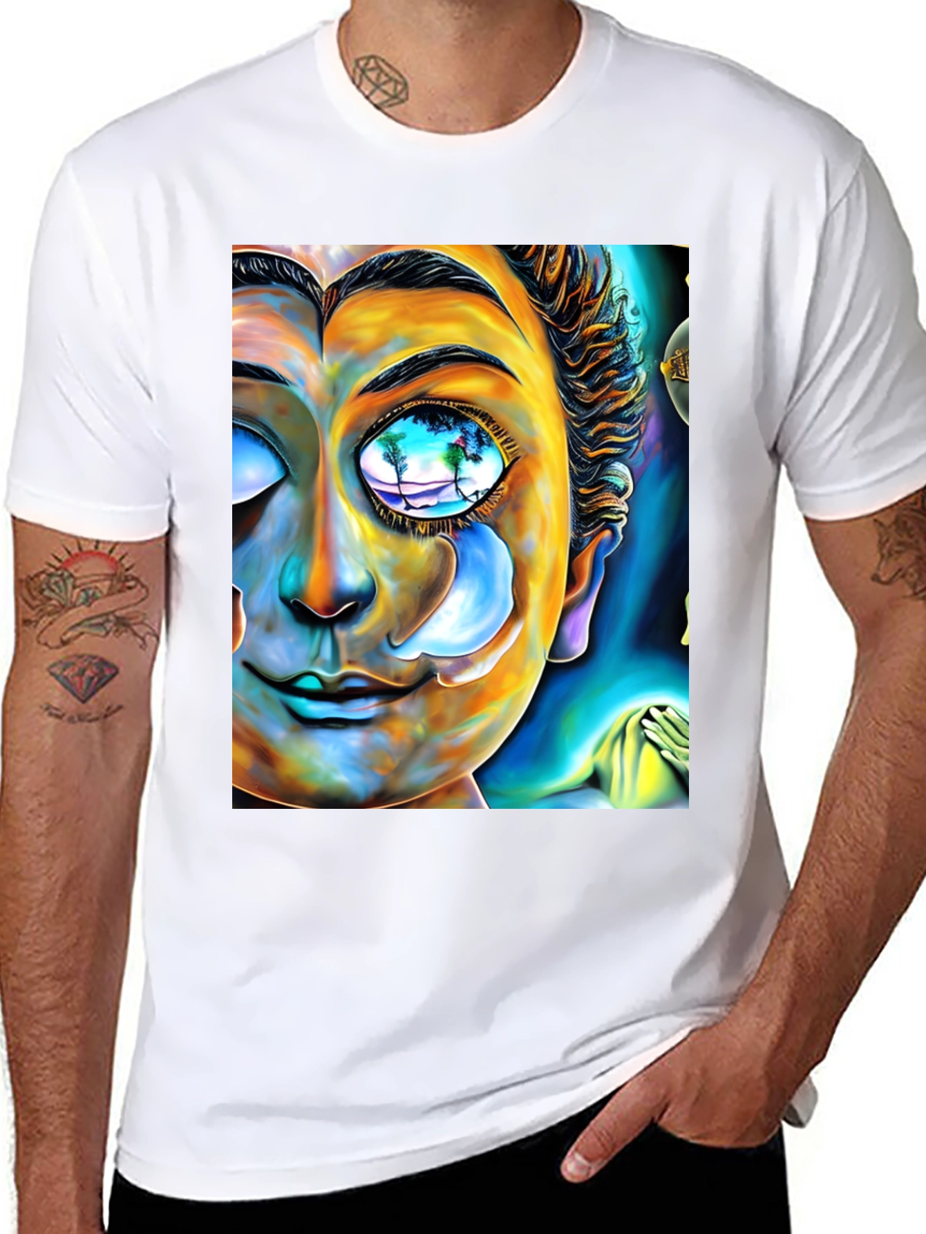 Black Abstract Buddha Face Graphic Tee - Unique Artistic Design view 8