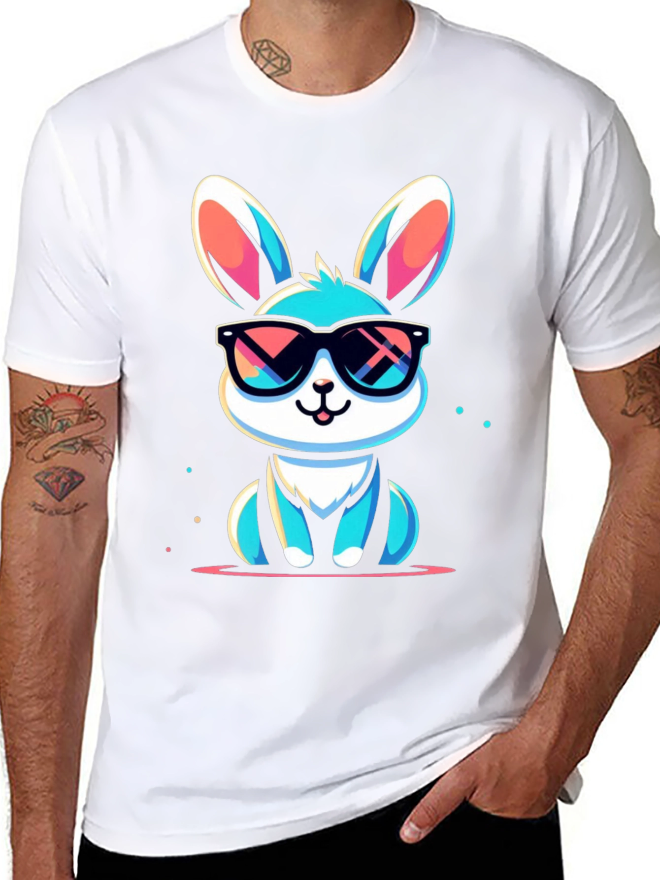Black Cool Bunny Graphic Tee - Stylish Unisex T-Shirt view 8