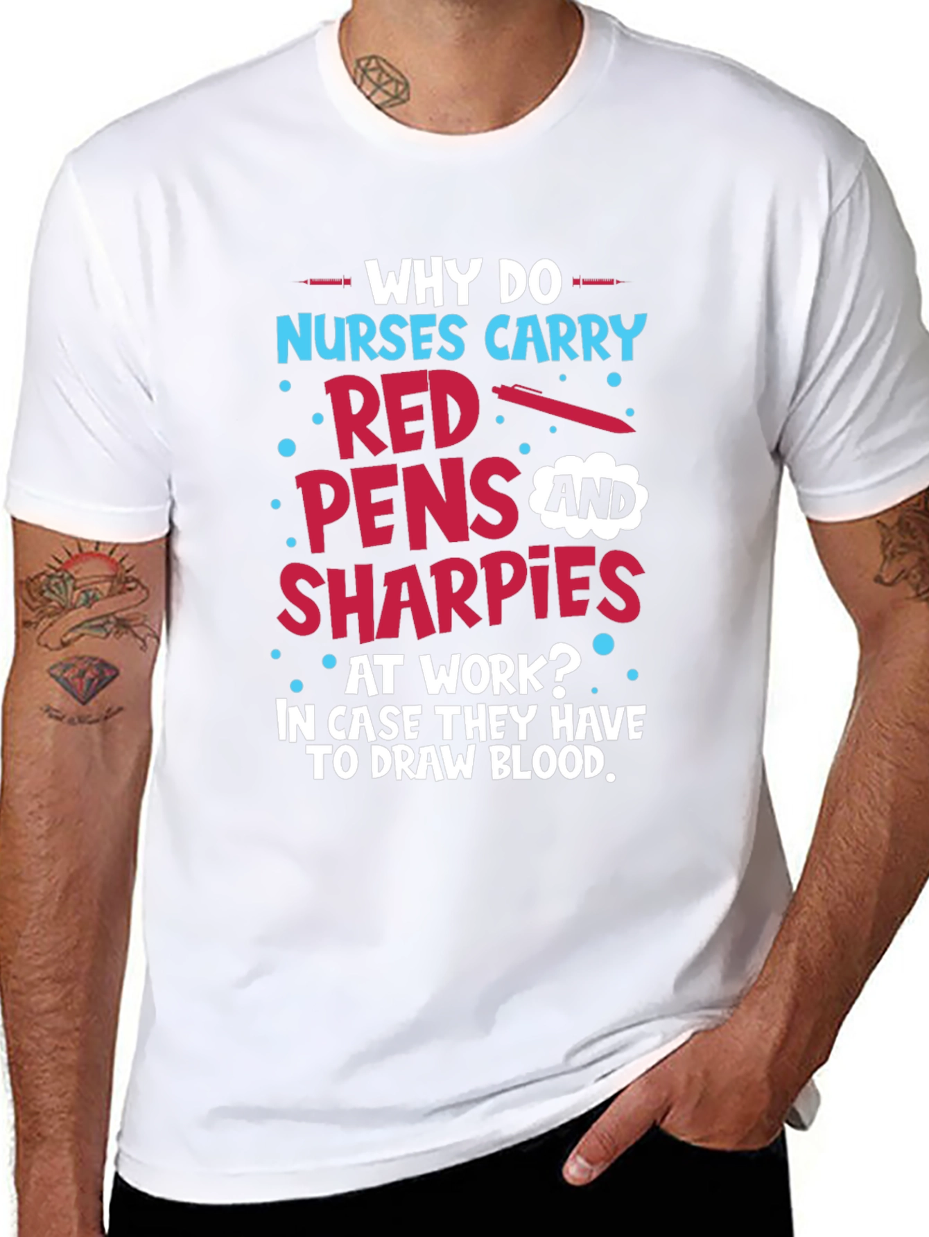 Black Funny Nurse T-Shirt: Red Pens & Sharpies view 8
