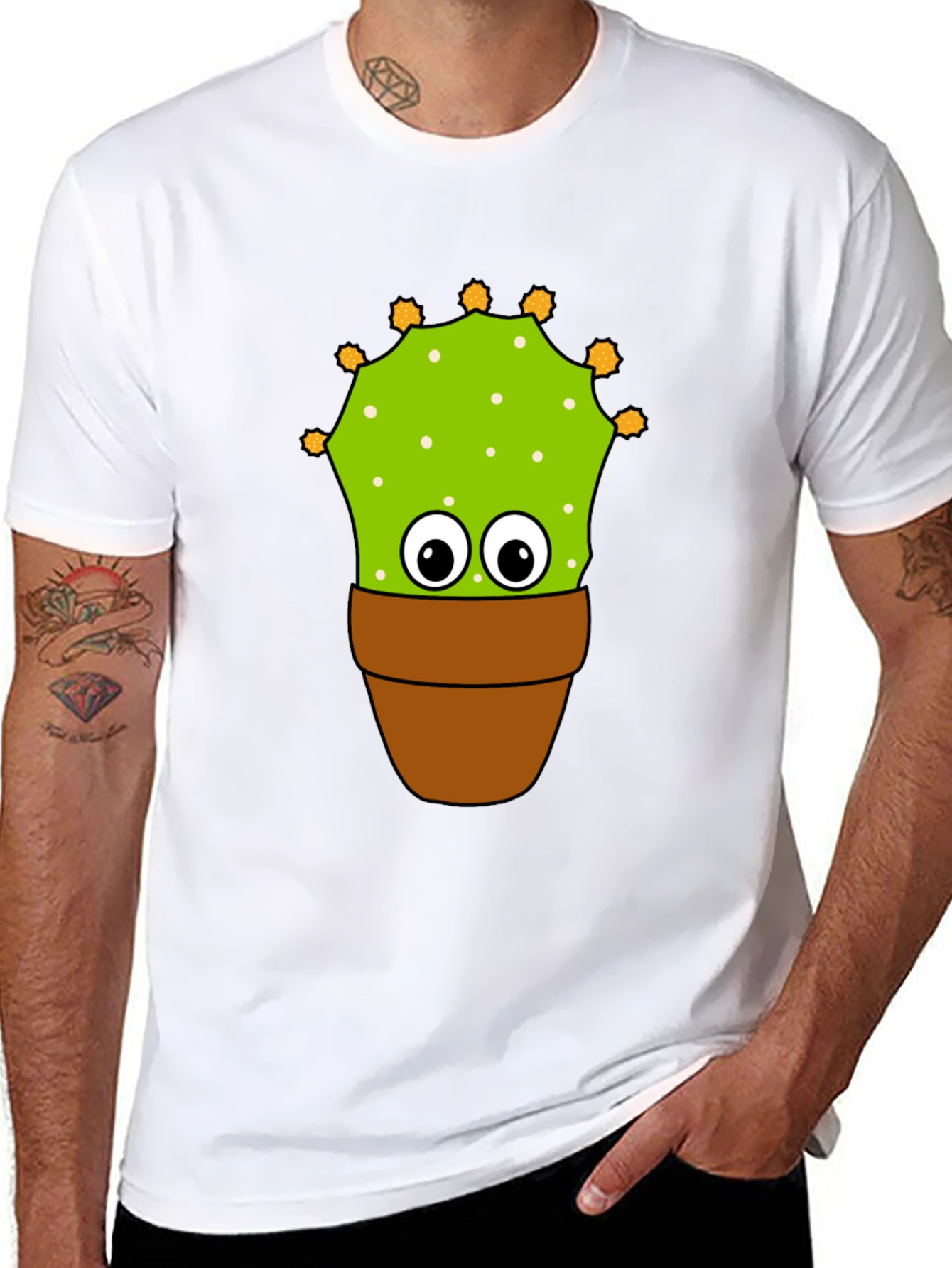 Black Funny Cactus Potted Plant Graphic Tee - Black view 8