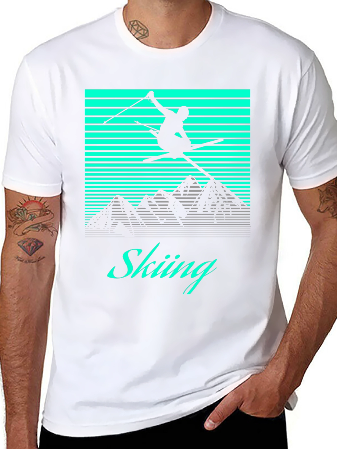 Black Retro Skiing T-Shirt - Black Graphic Tee view 8