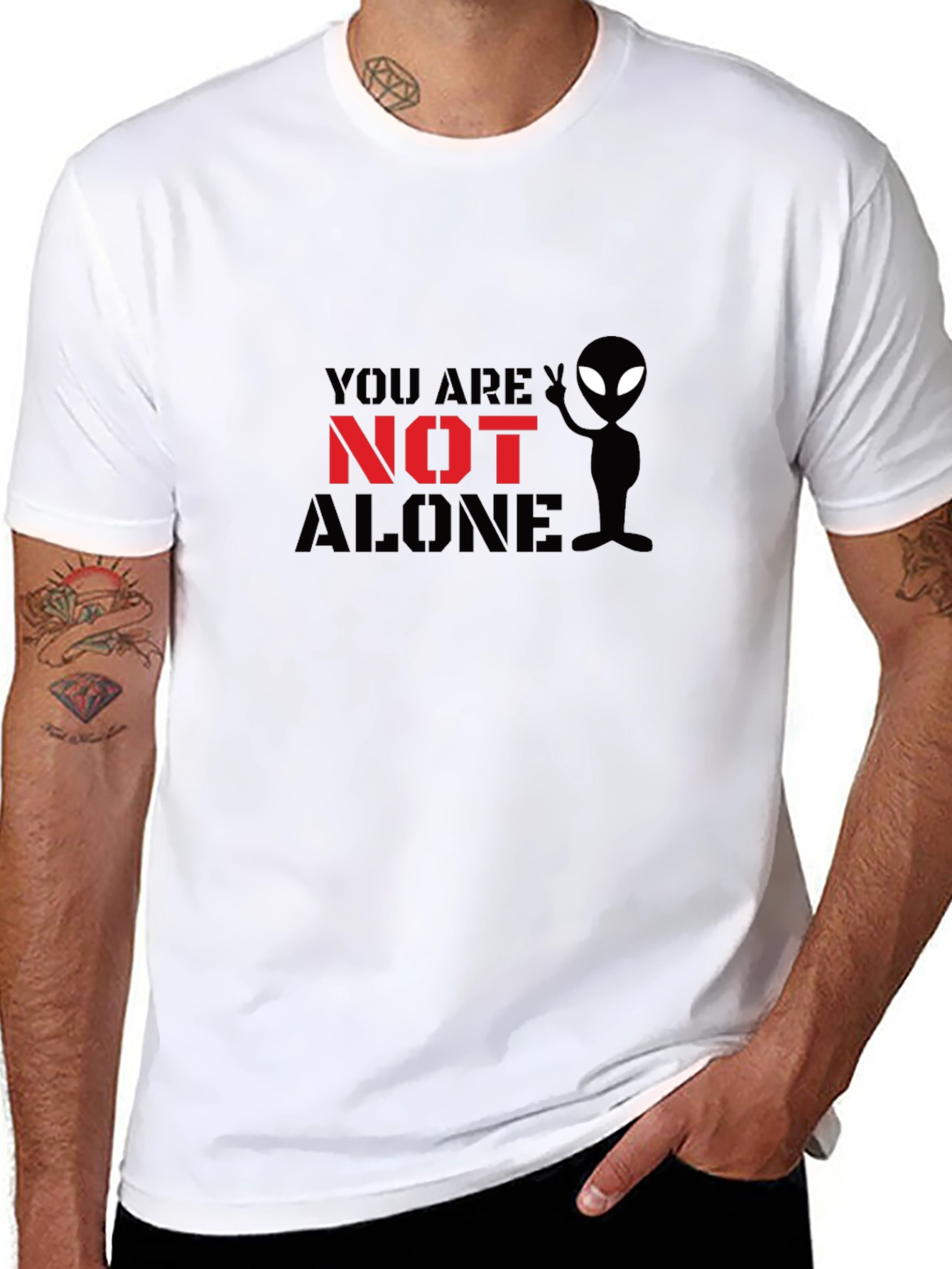 Black You Are Not Alone Alien Graphic T-Shirt view 8