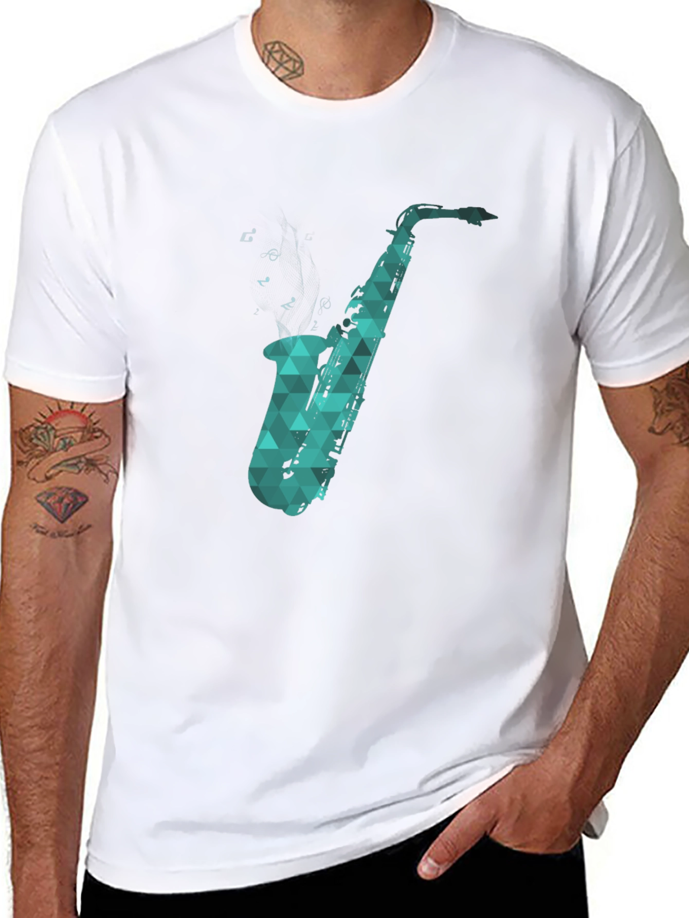 Black Saxophone Graphic Tee - Cool Music Lover Shirt view 8