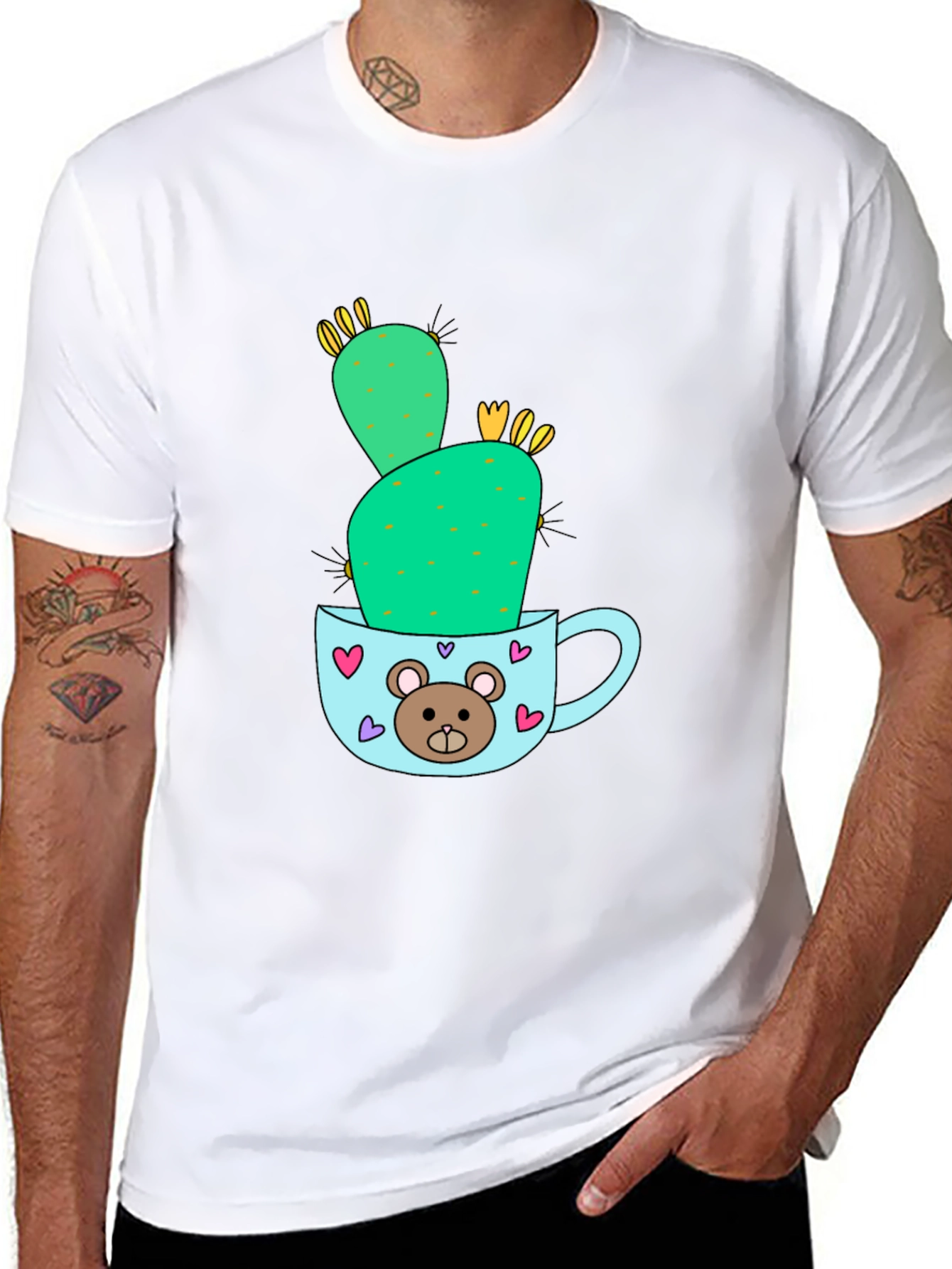 Black Cute Cactus in Mug Graphic Tee view 8