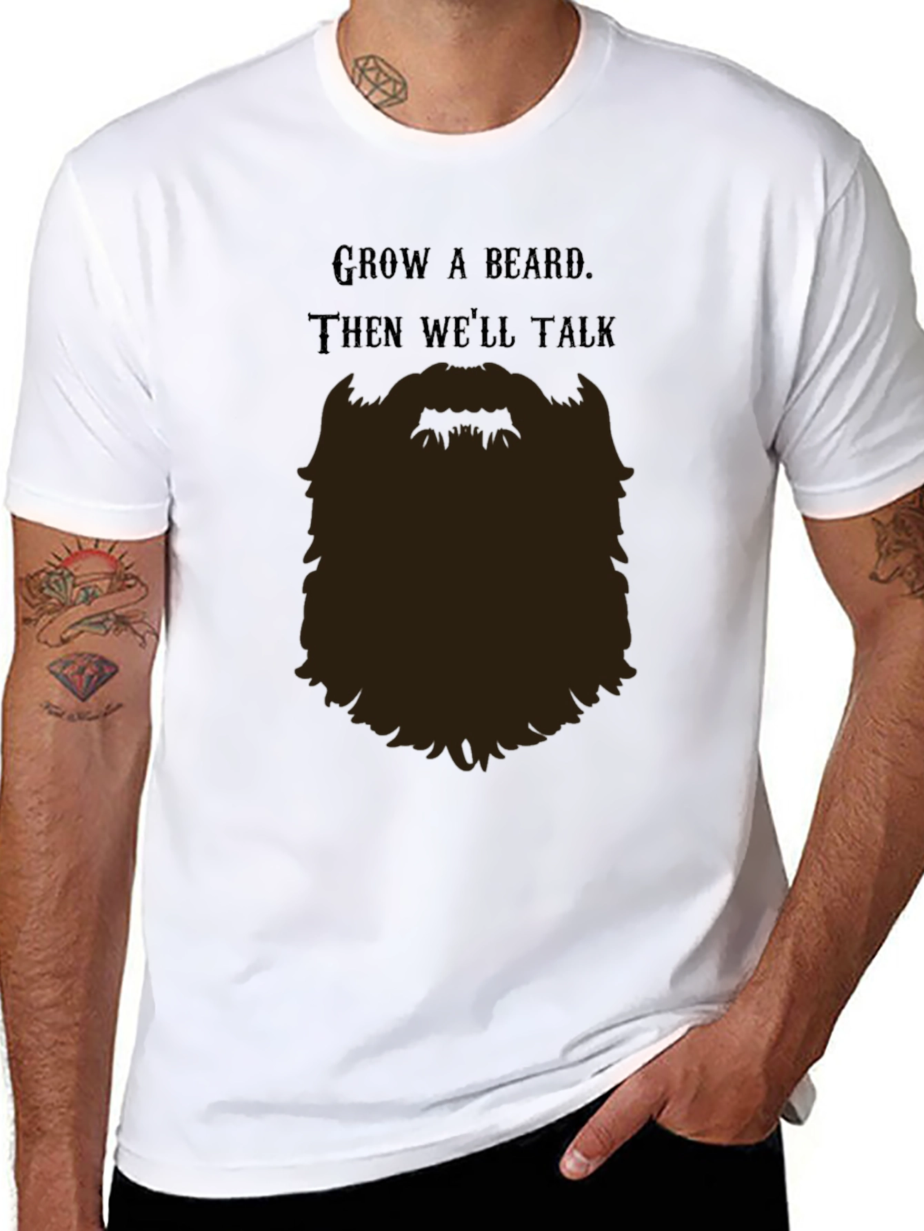 Black Grow a Beard T-Shirt - Funny Bearded Man Tee view 8